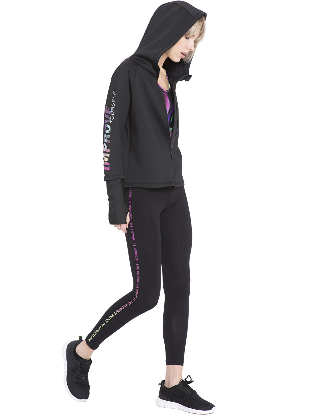 Женщины Черный Толстовка на молнии-3