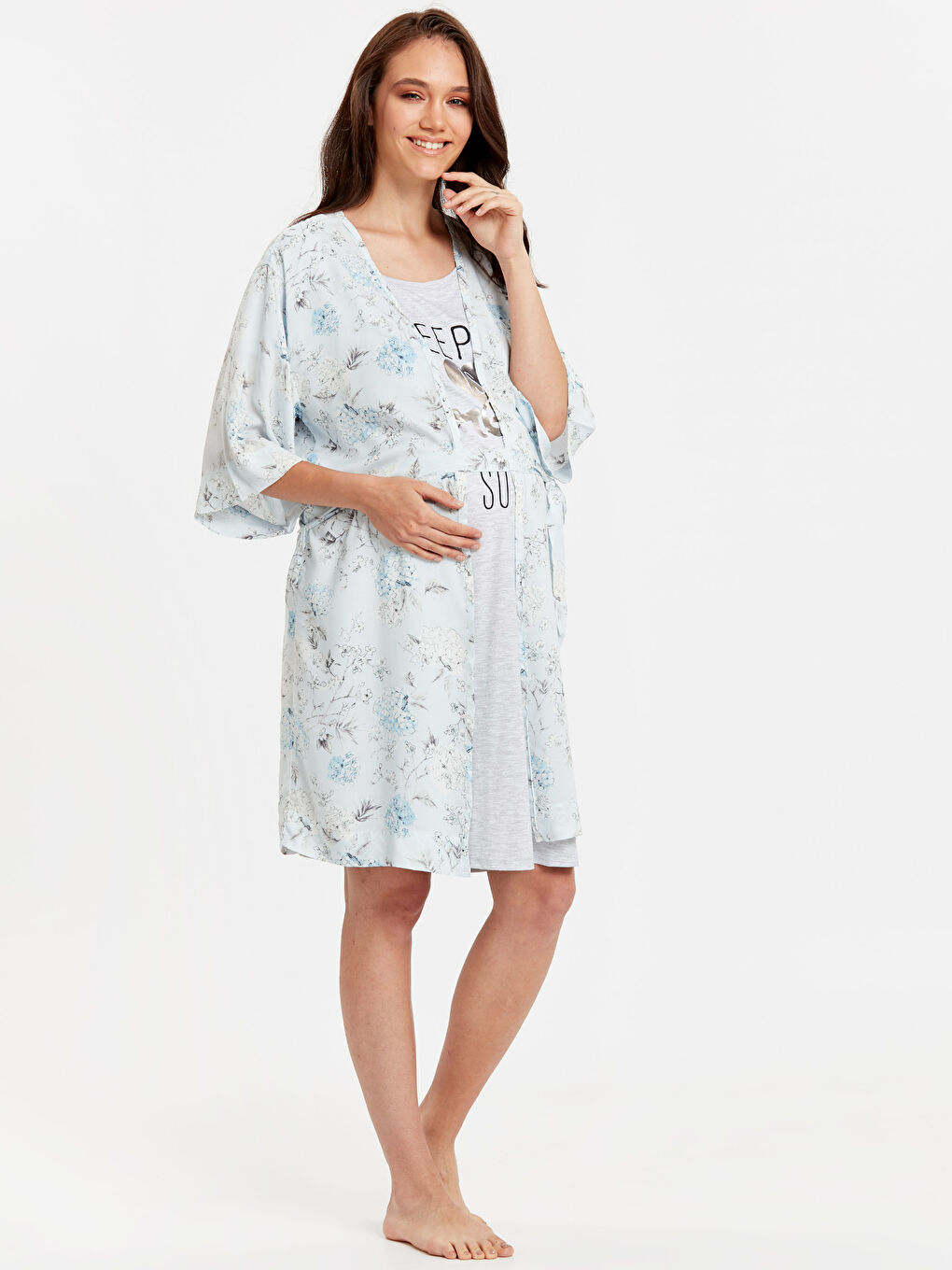 Mavi Baskılı Sabahlık