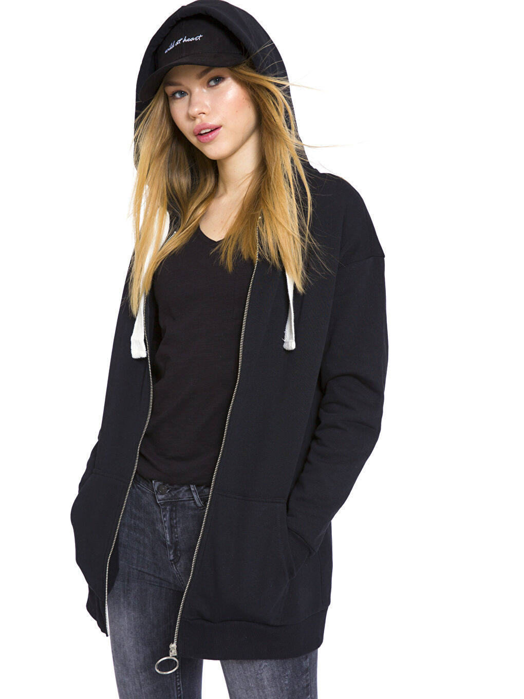 Yeni Siyah Fermuarlı Sweatshirt