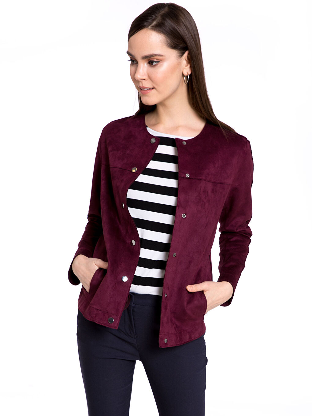 Mürdüm Deri Görünümlü Mont