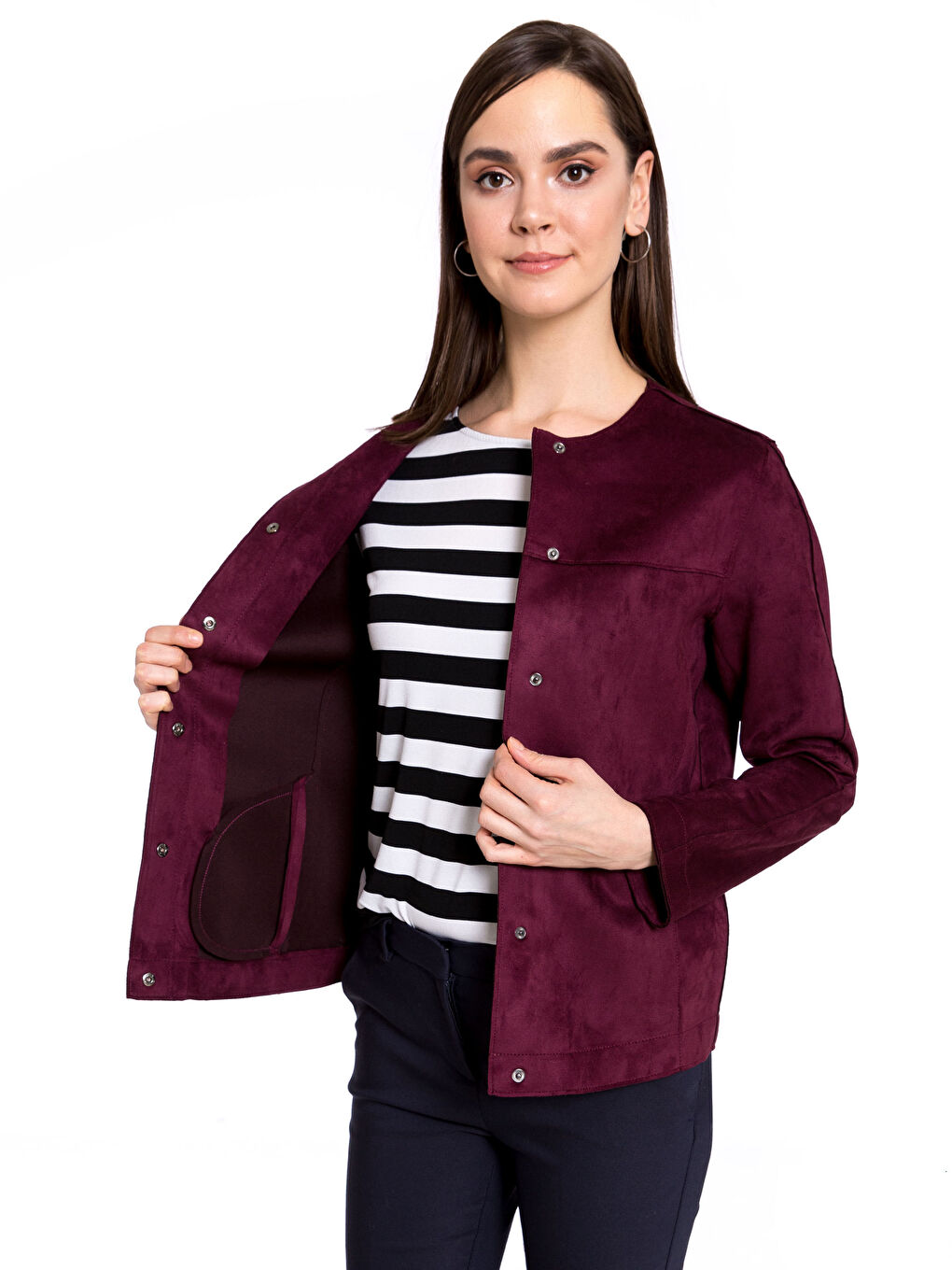 Mürdüm Deri Görünümlü Mont-1