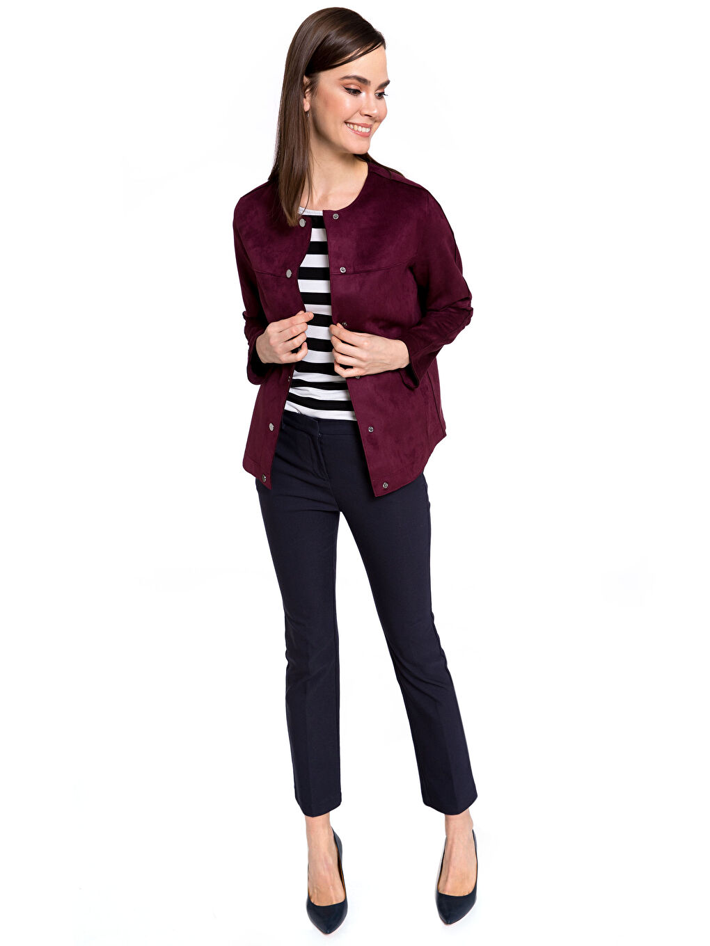 Mürdüm Deri Görünümlü Mont-3