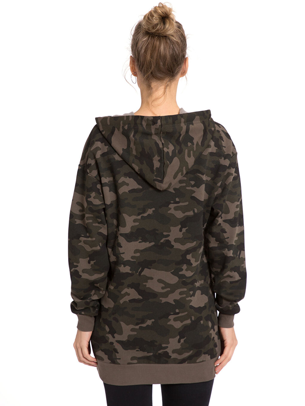 Haki Baskılı Fermuarlı Sweatshirt-1