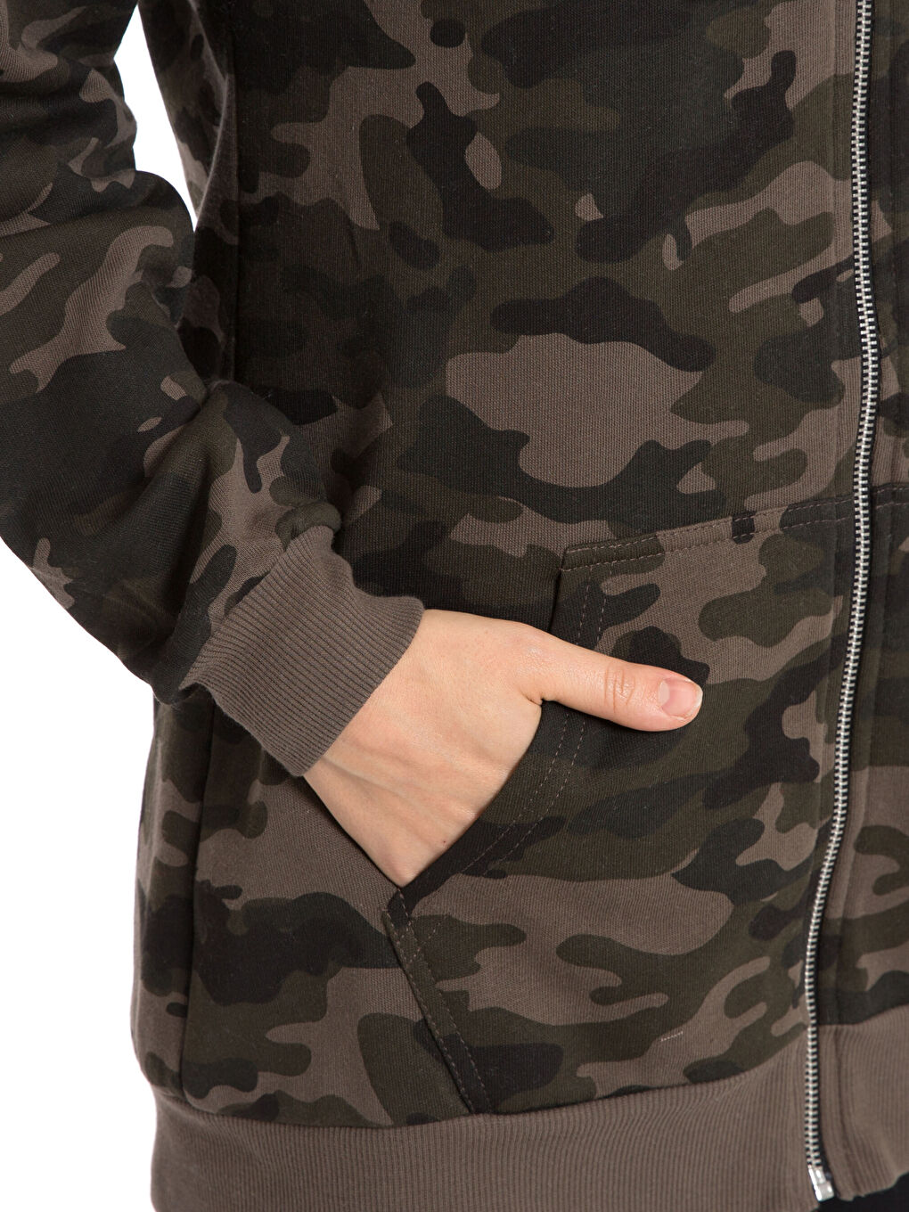 Haki Baskılı Fermuarlı Sweatshirt-3