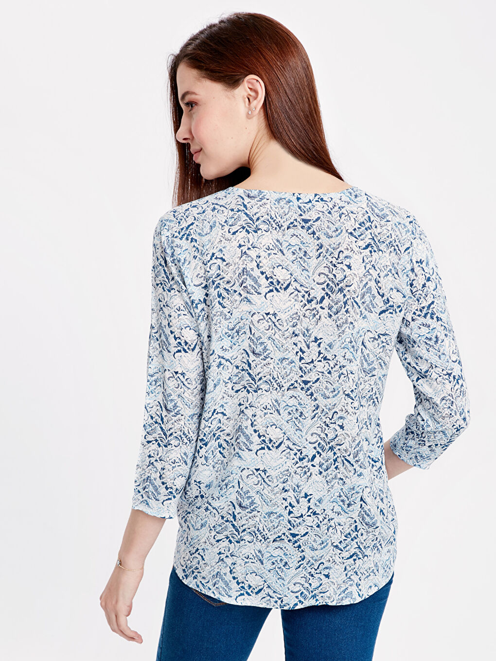 Mavi Baskılı Bluz-1