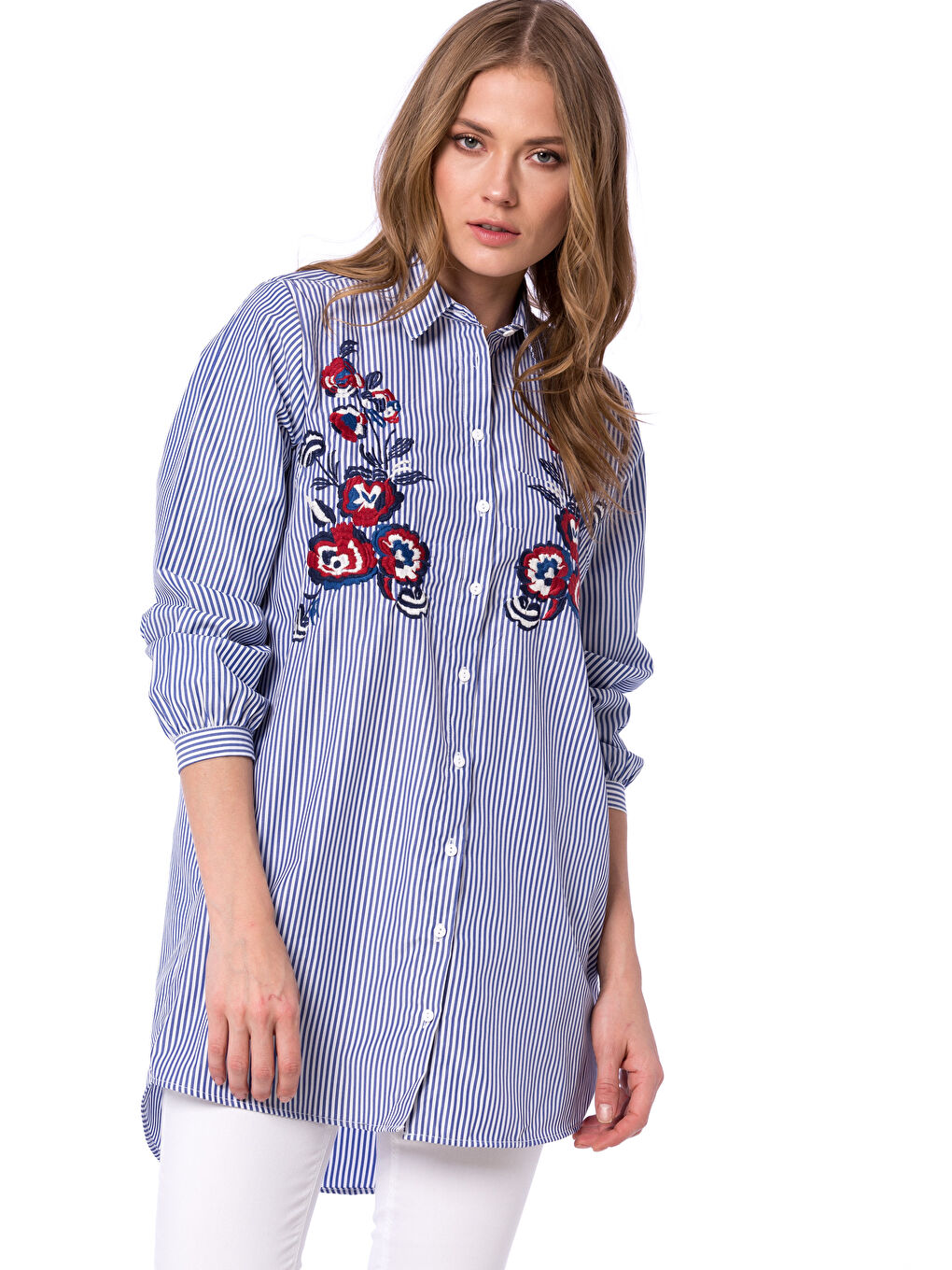 Beyaz-Açık Gri-Koyu Mavi Tunik