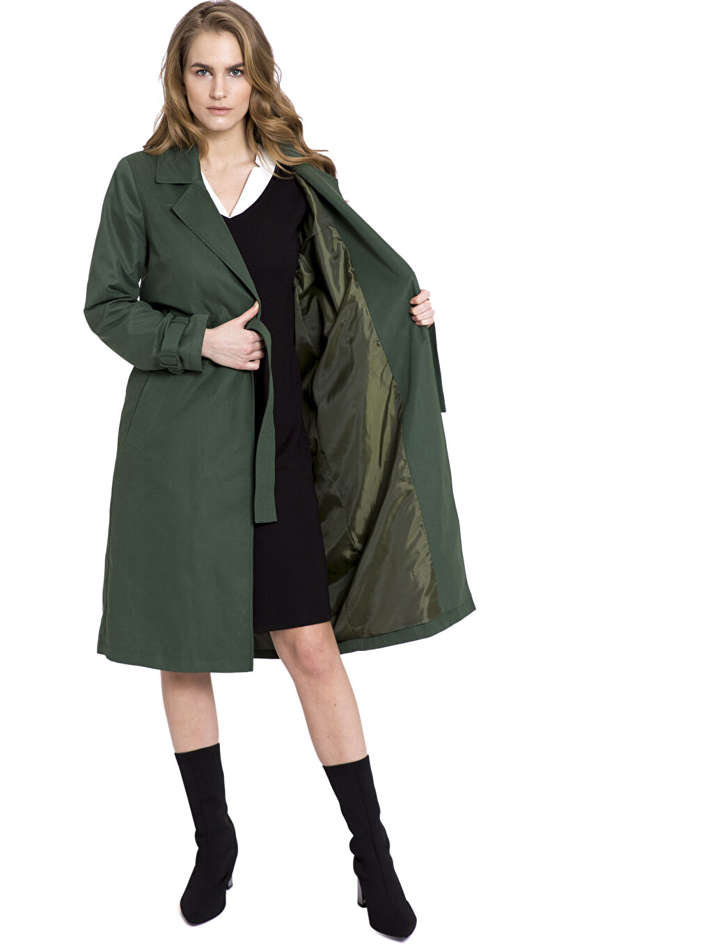 Orta Yeşil Trençkot-1