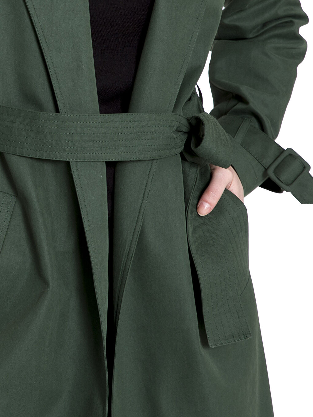 Orta Yeşil Trençkot-3