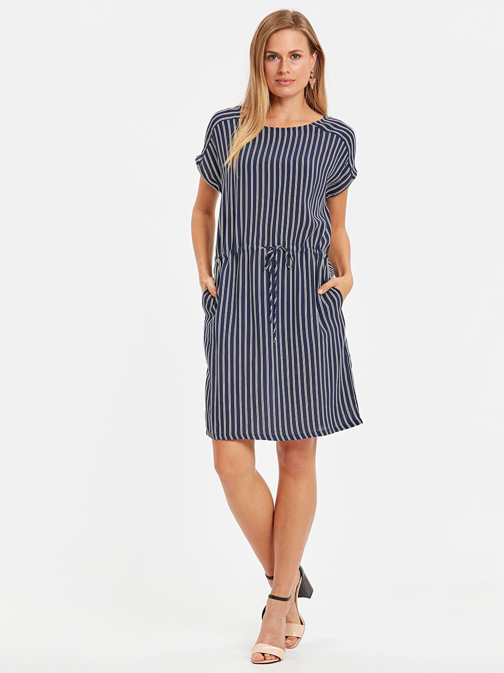 Lacivert Çizgili Elbise