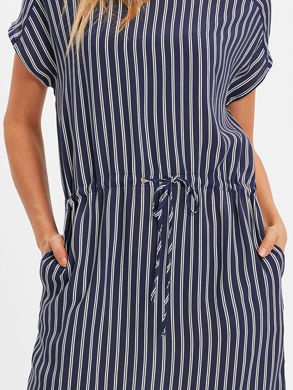 Lacivert Çizgili Elbise-2