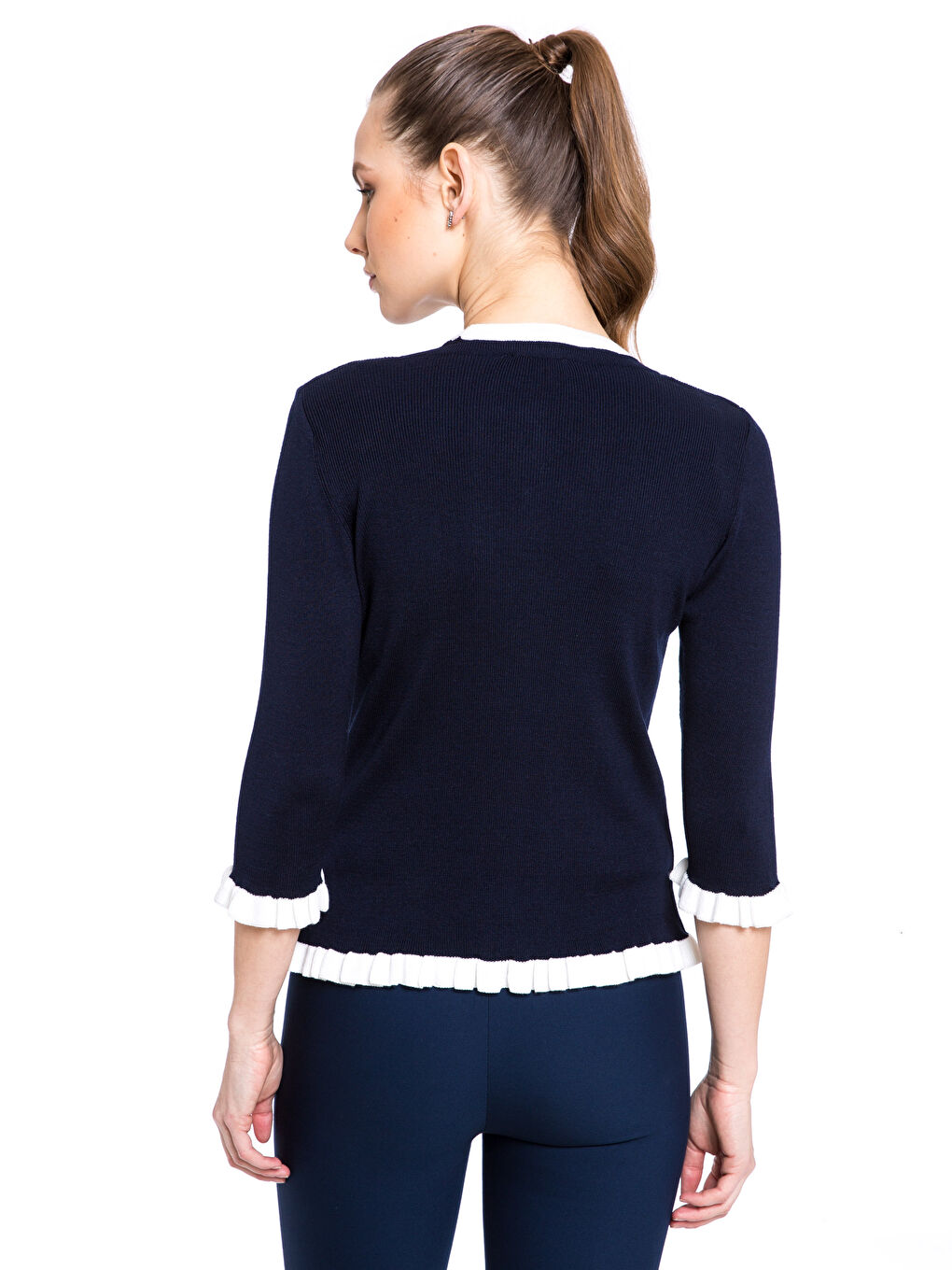 Lacivert Kadın Bisiklet Yaka Düz Triko Takım-4