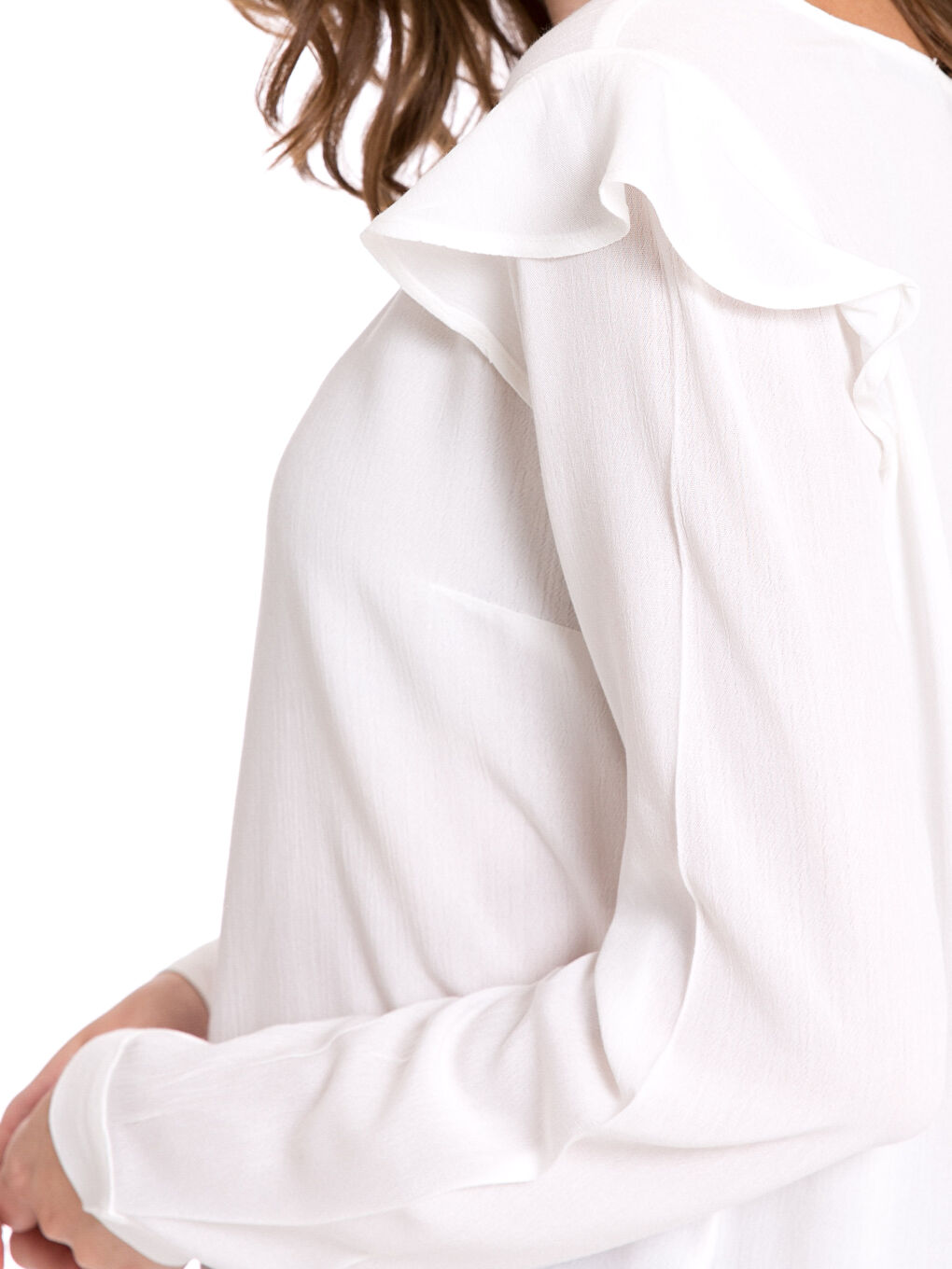 Ekru Standart Fit Uzun Kollu Kadın Bluz-3