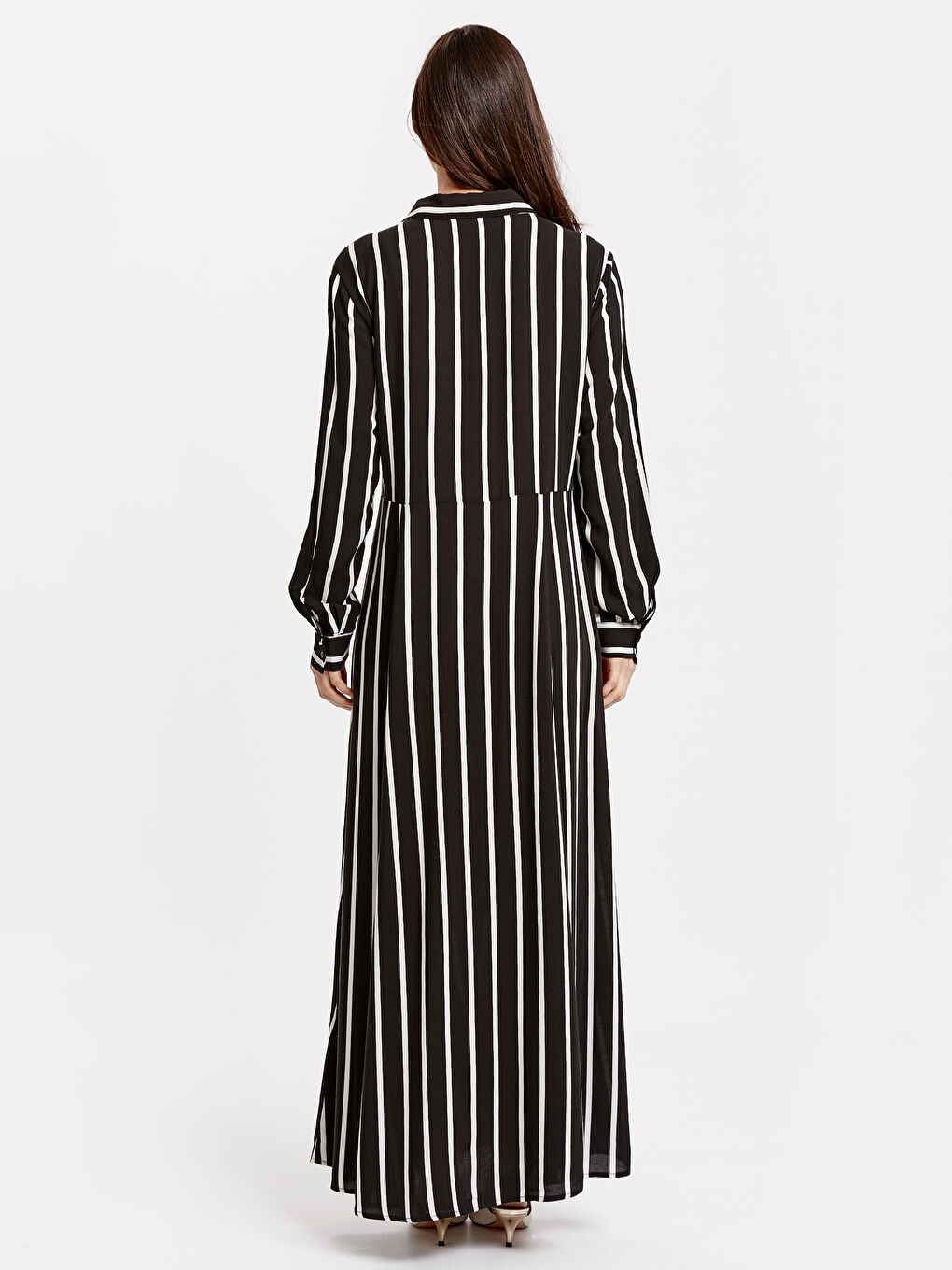 Siyah Çizgili Gömlek Elbise-1