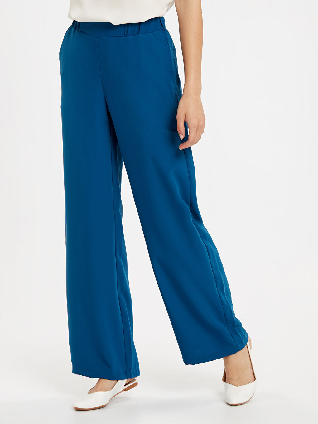 سروال نساء ساتان بخصر مطاطي وجيوب مفصلة-1