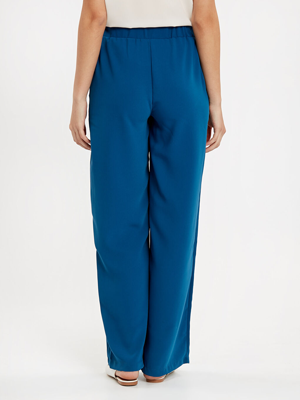 سروال نساء ساتان بخصر مطاطي وجيوب مفصلة-2