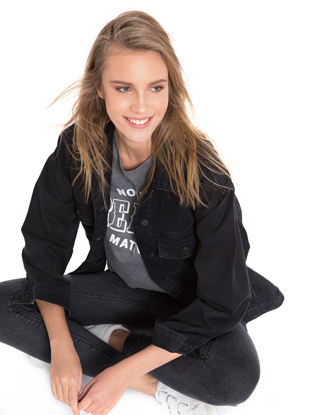 LCW Vision Woman BLACK Denim Jacket -8SH149Z8-327