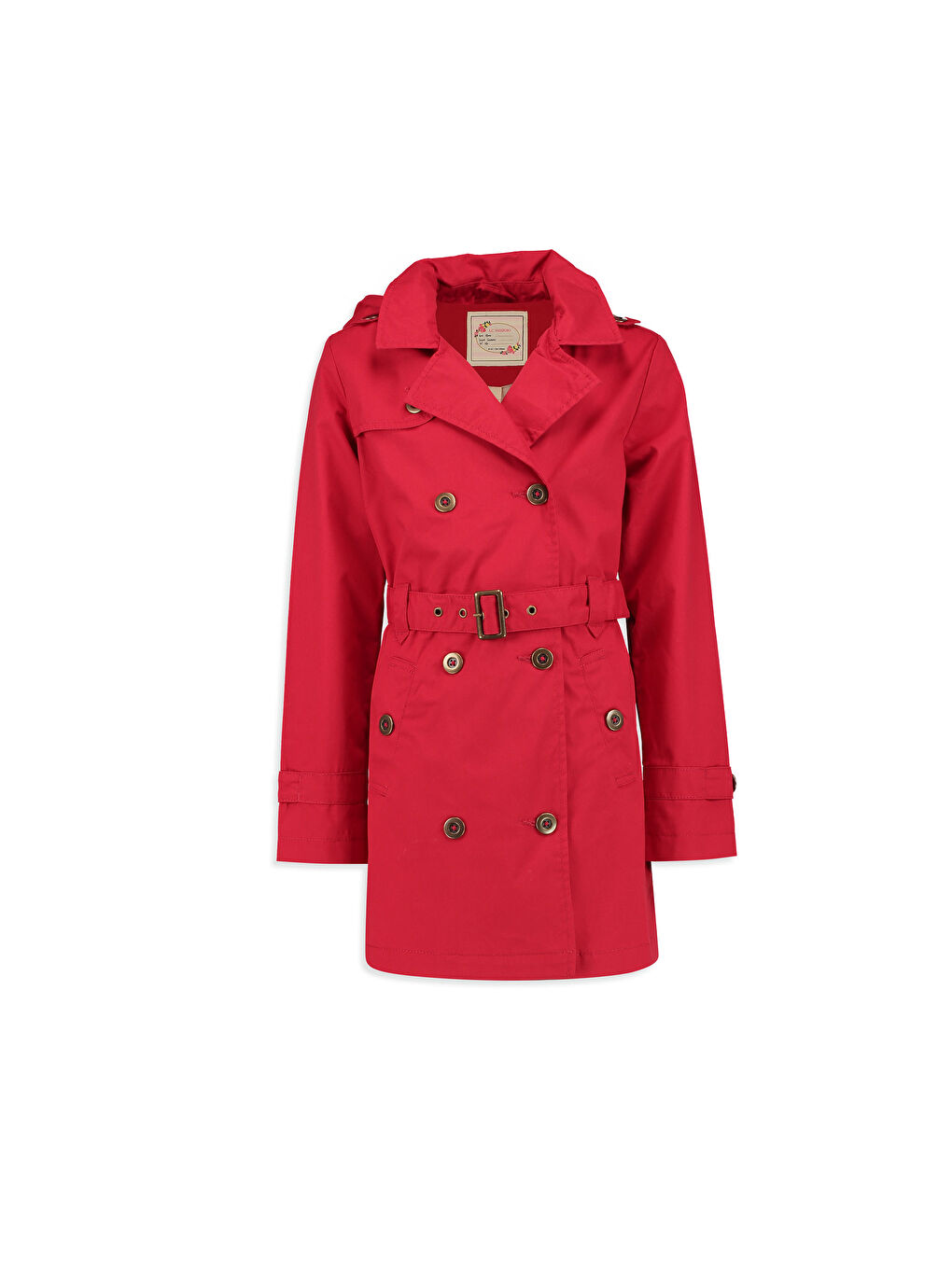 Kırmızı Gömlek Yaka Basic Uzun Kollu Kız Çocuk Trençkot