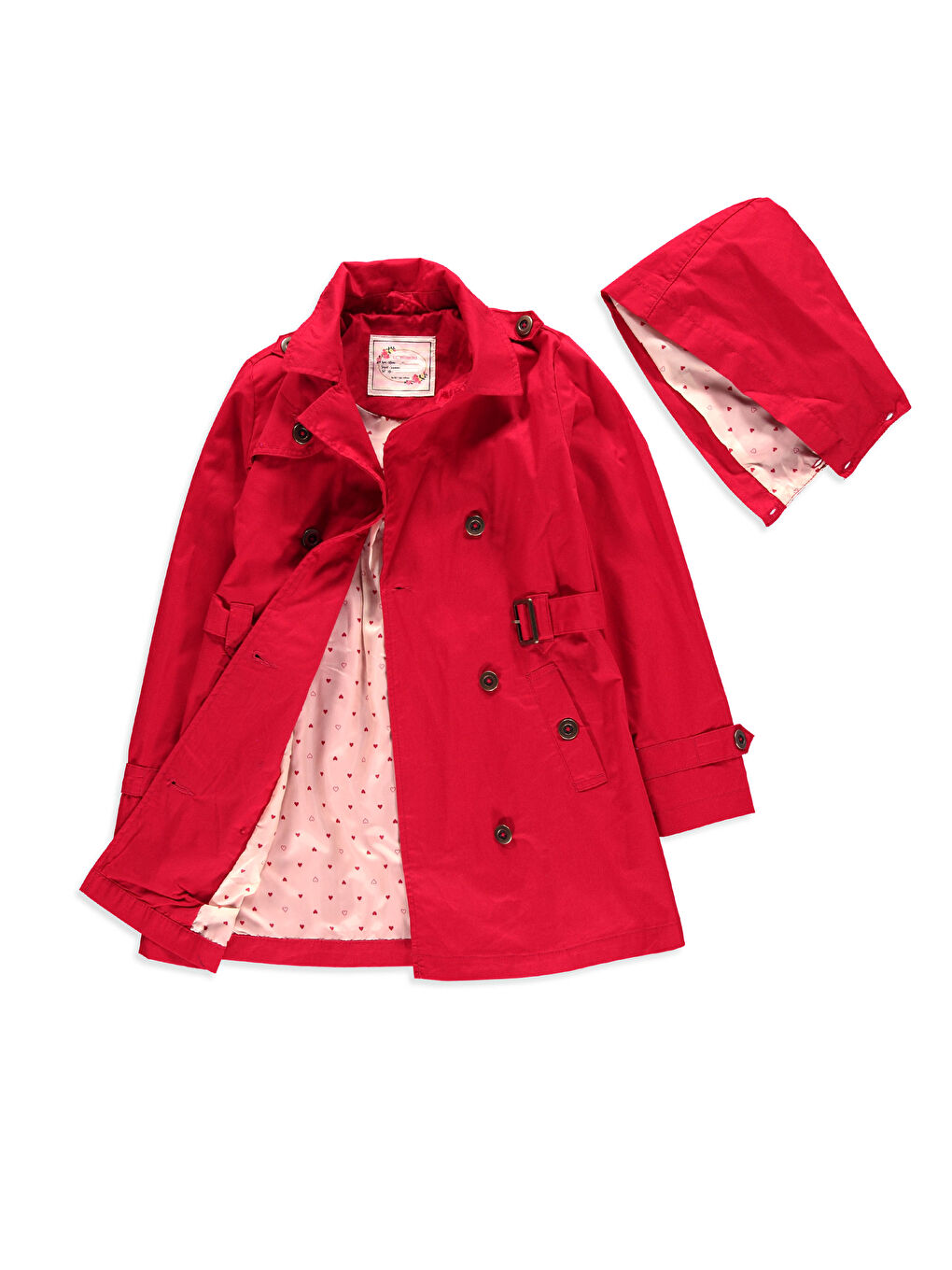 Kırmızı Gömlek Yaka Basic Uzun Kollu Kız Çocuk Trençkot-1
