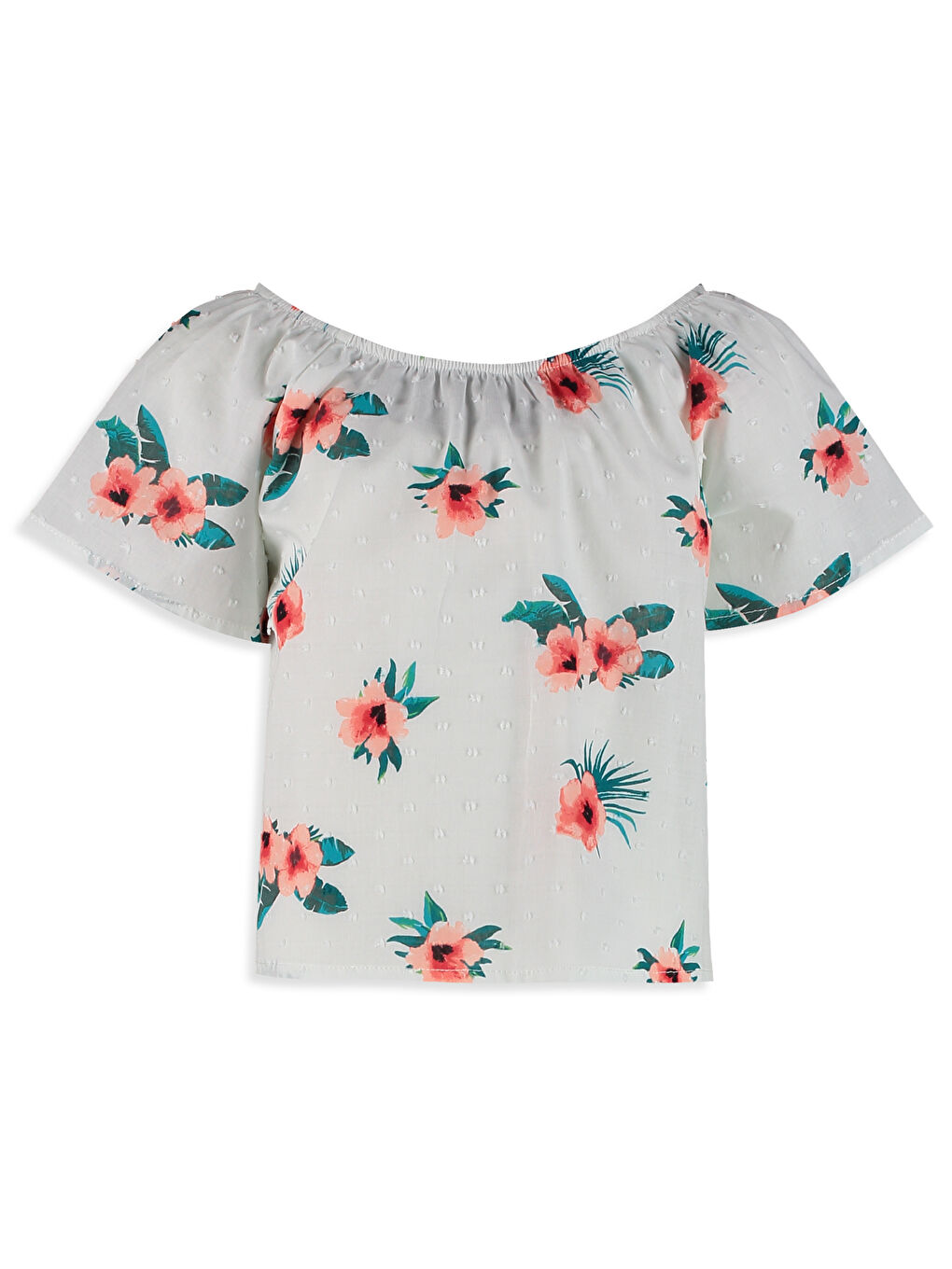 Beyaz Kısa Kollu Kız Çocuk Bluz-1