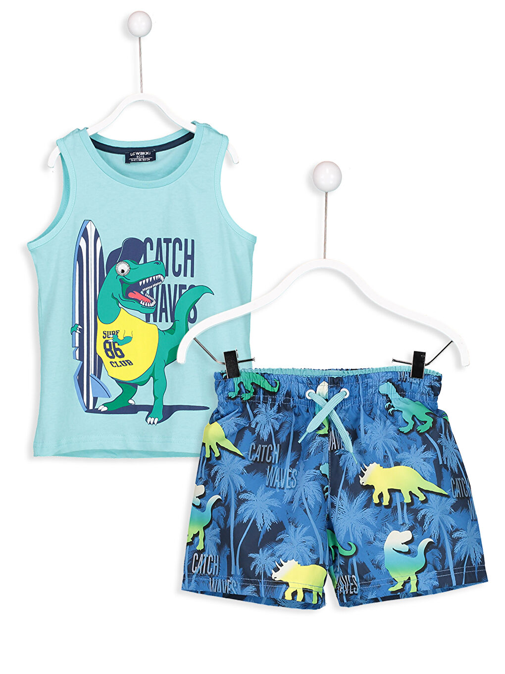 مجموعة ملابس السباحة تيركوازى للجنسين-1