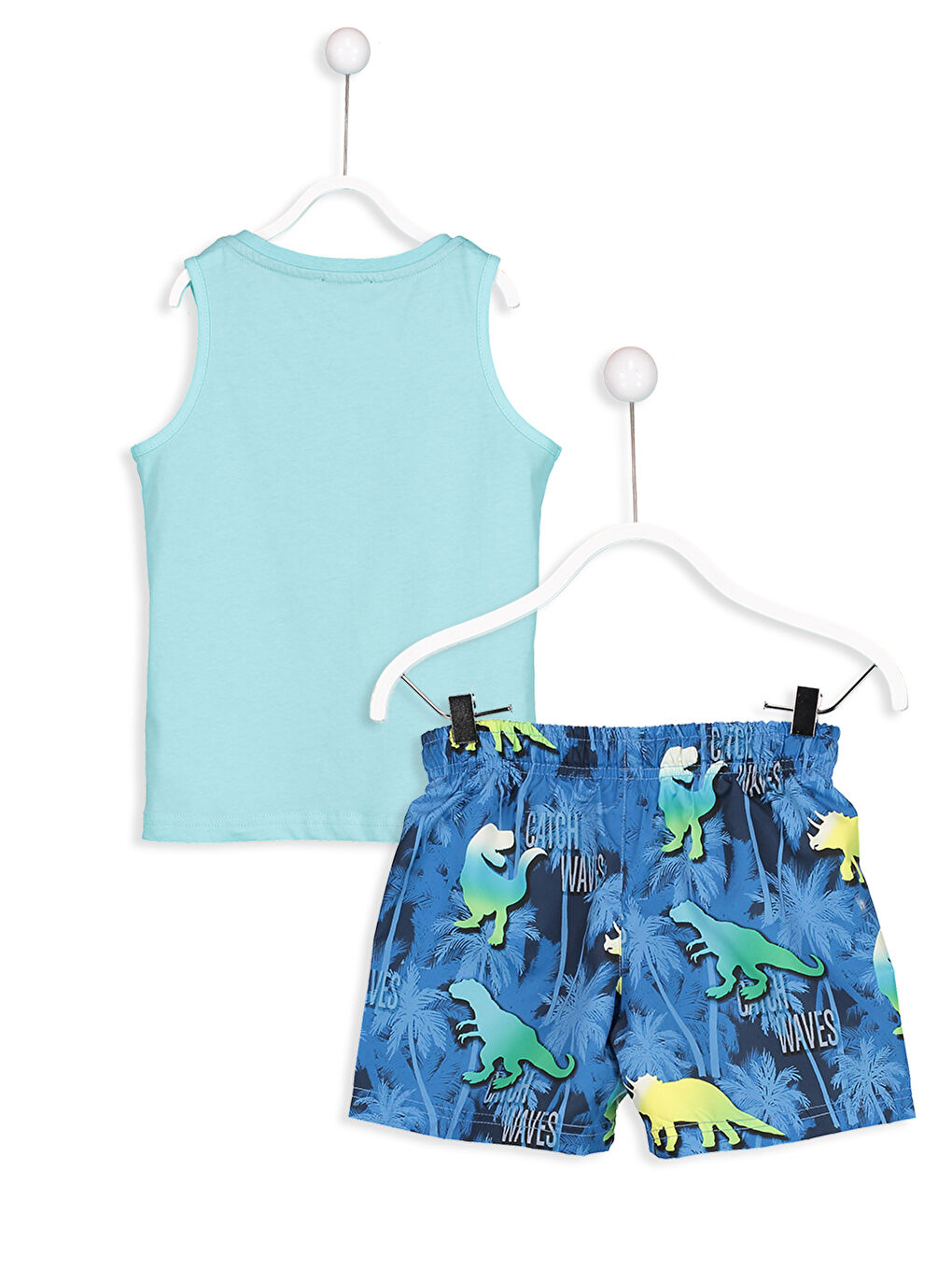 مجموعة ملابس السباحة تيركوازى للجنسين-2