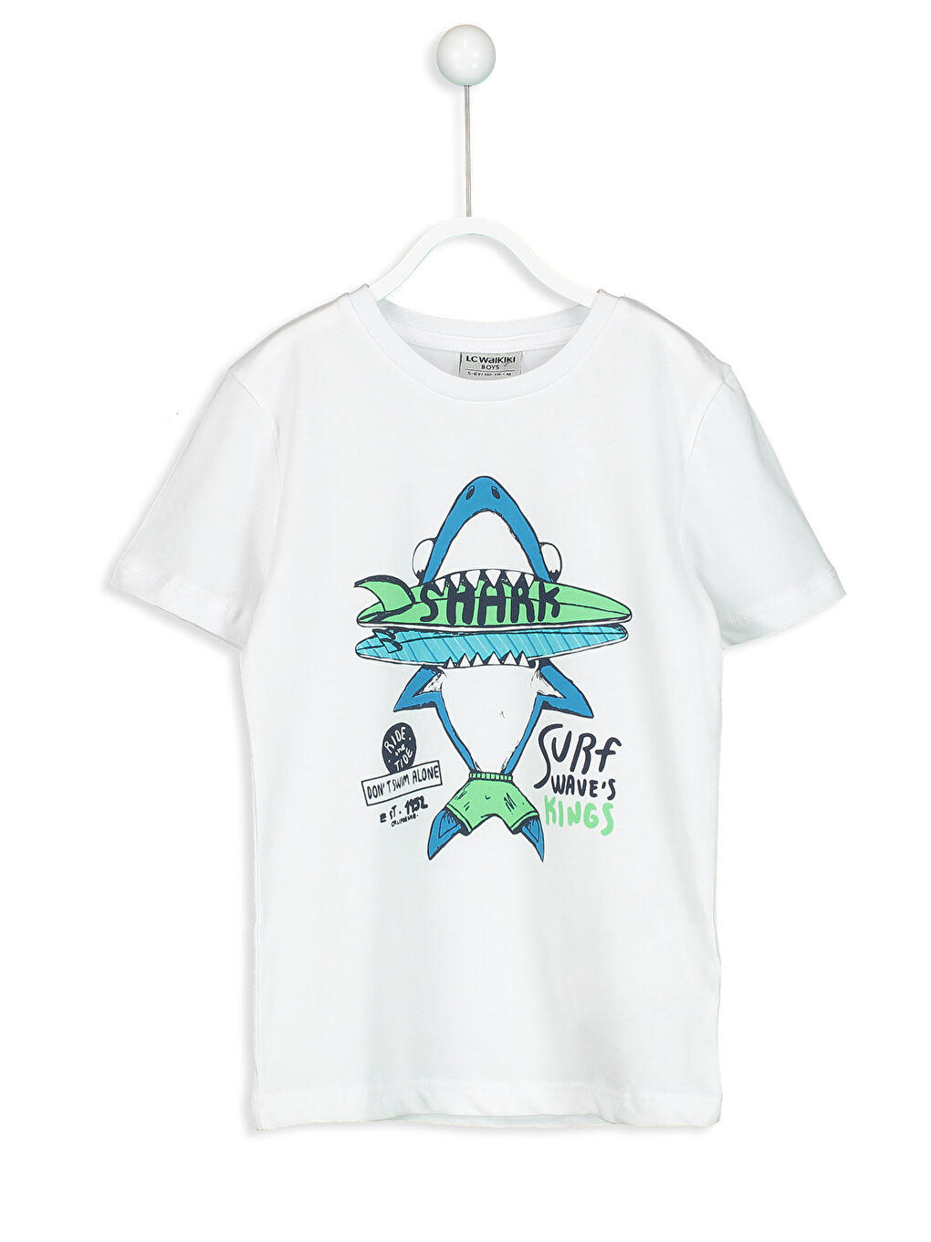 Beyaz Bisiklet Yaka Erkek Çocuk Tişört-1