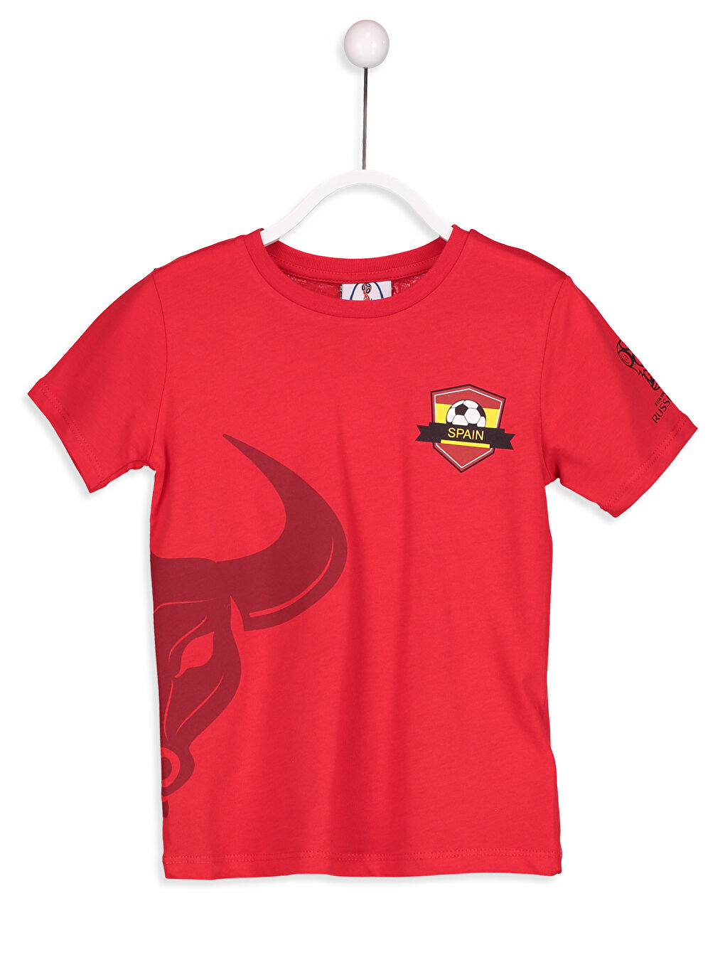 Kırmızı Bisiklet Yaka Baskılı Kısa Kollu Erkek Çocuk Tişört