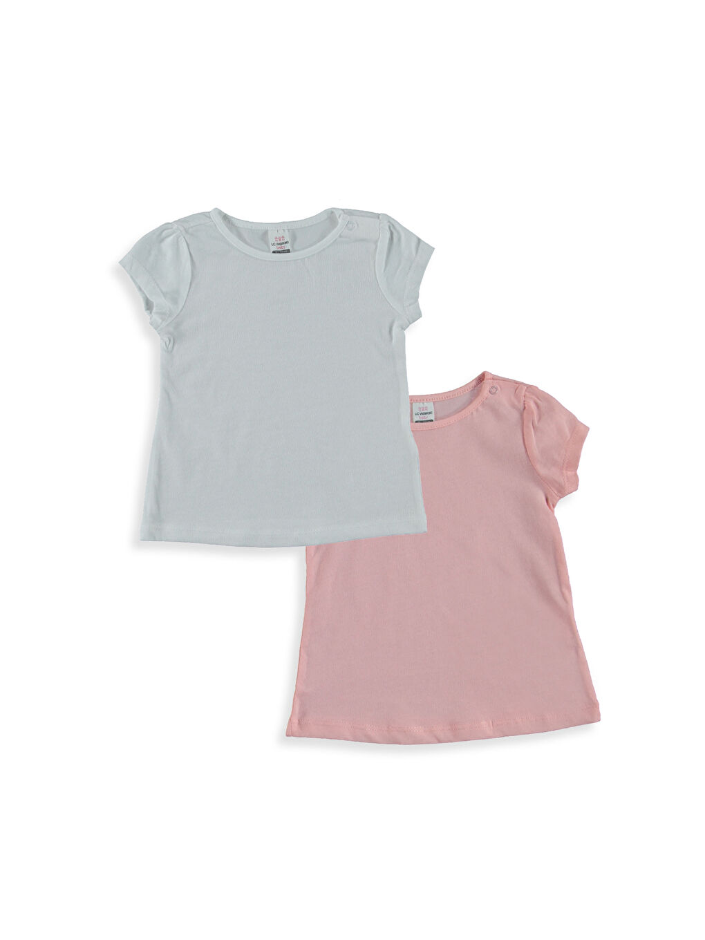 Beyaz Penye Bisiklet Yaka Kız Bebek Tişört 2'li