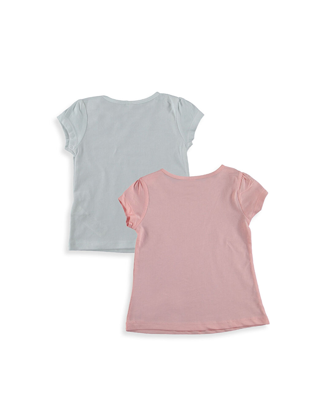 Beyaz Penye Bisiklet Yaka Kız Bebek Tişört 2'li-1