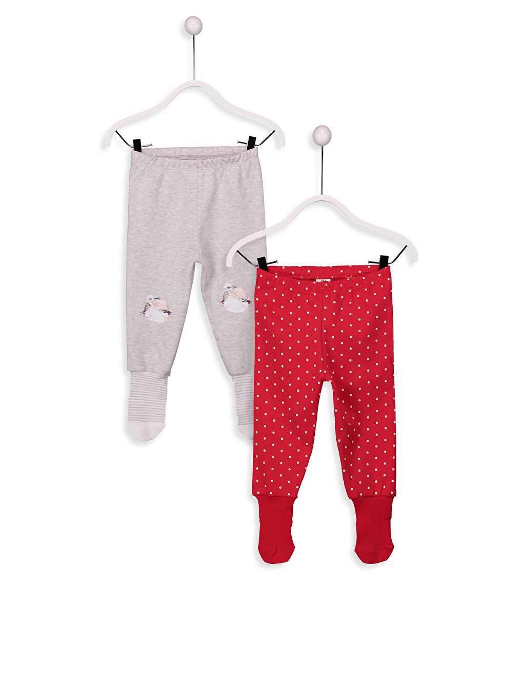 Gri Kız Bebek Çoraplı Pijama Alt 2'li