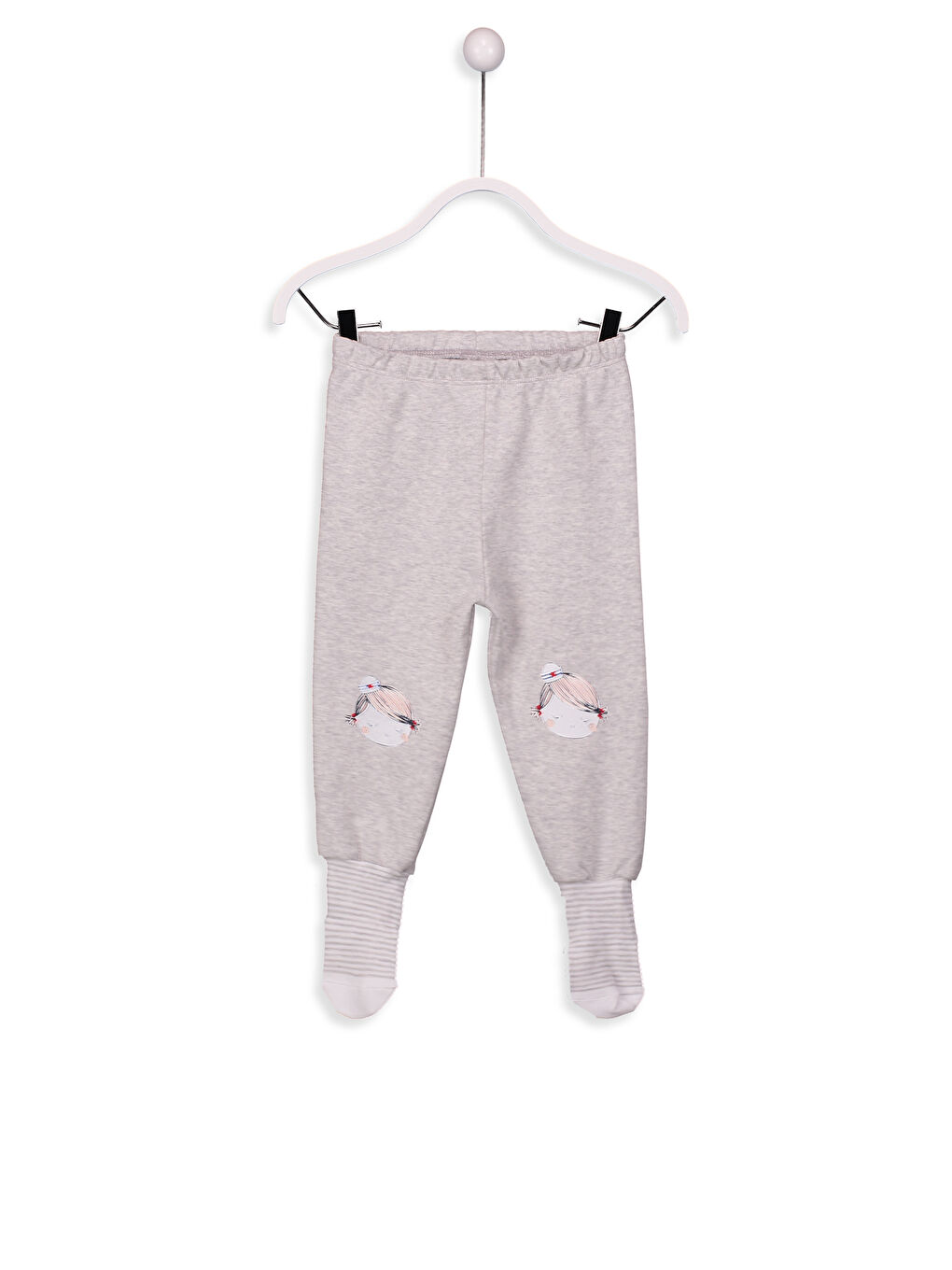Gri Kız Bebek Çoraplı Pijama Alt 2'li-3