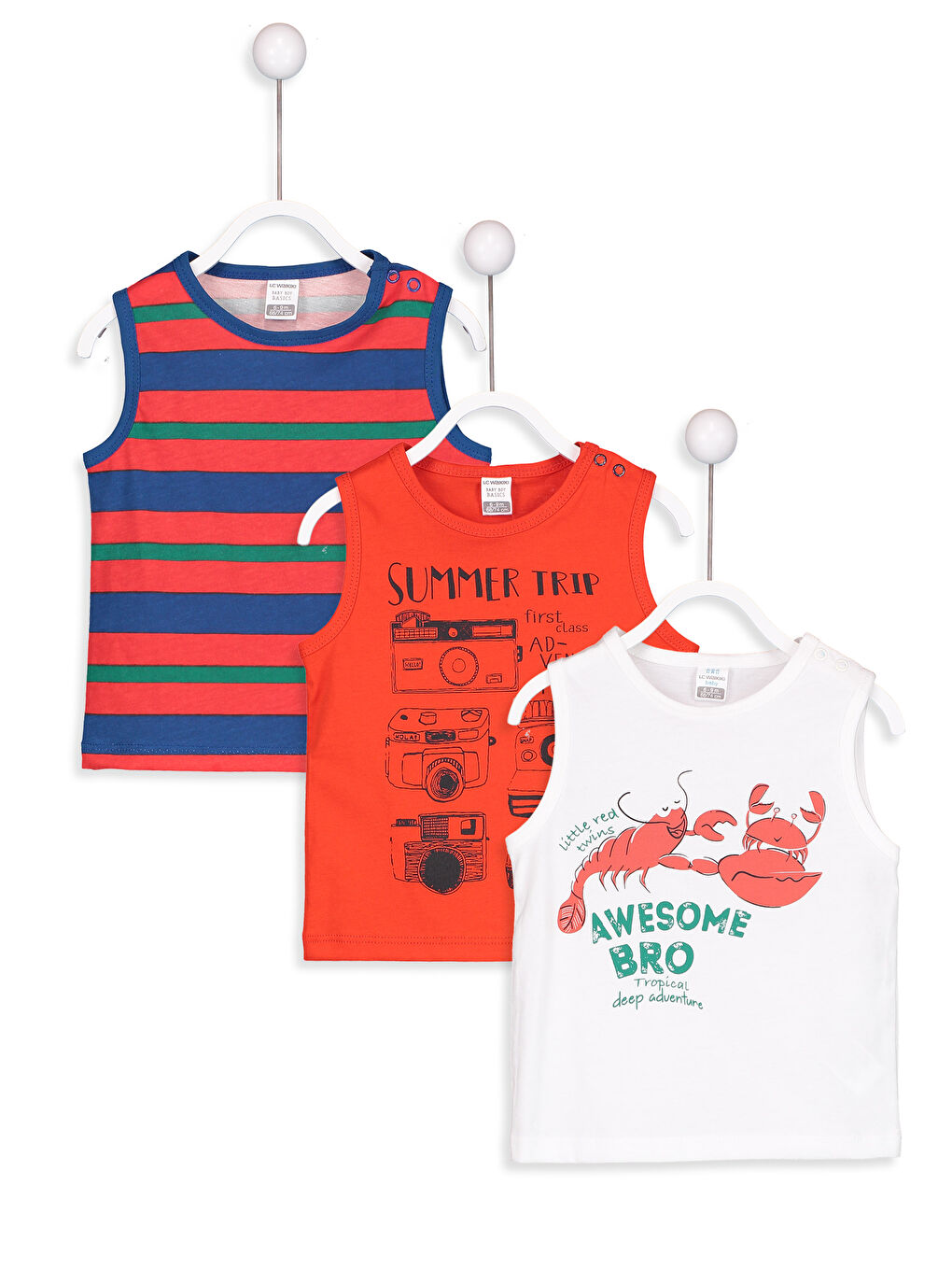 Crew Neck Printed Baby Boys' Vest 3-Pack