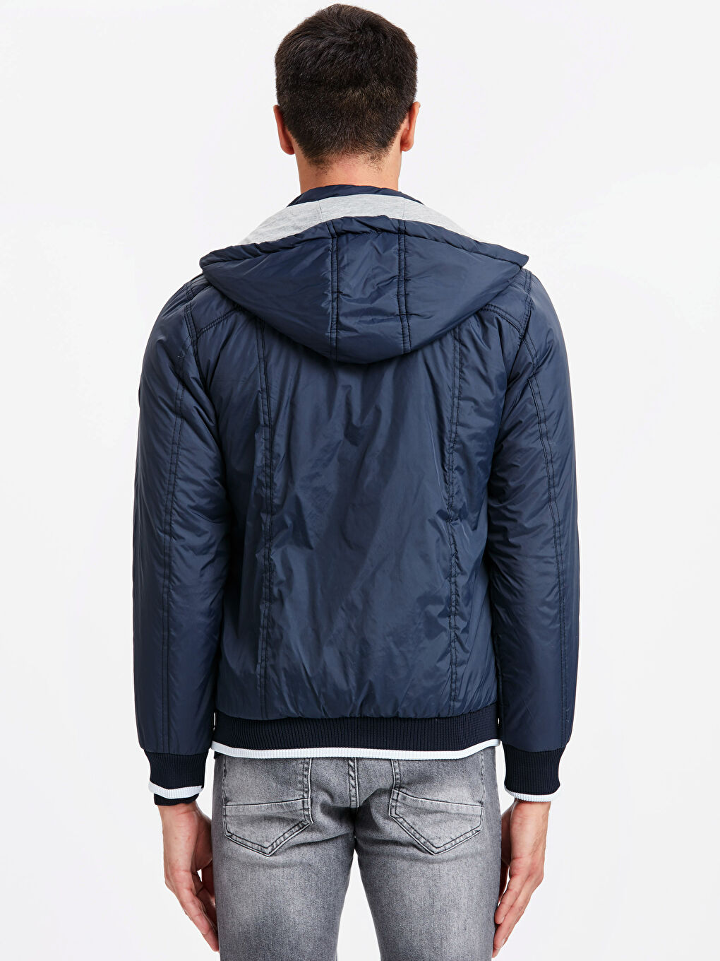 Lacivert Kapüşonlu İnce Mont-1