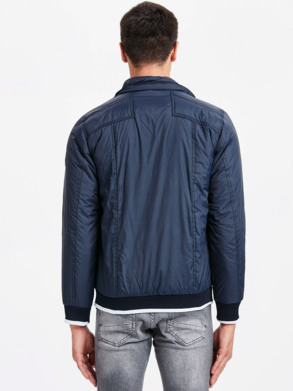 Lacivert Kapüşonlu İnce Mont-2