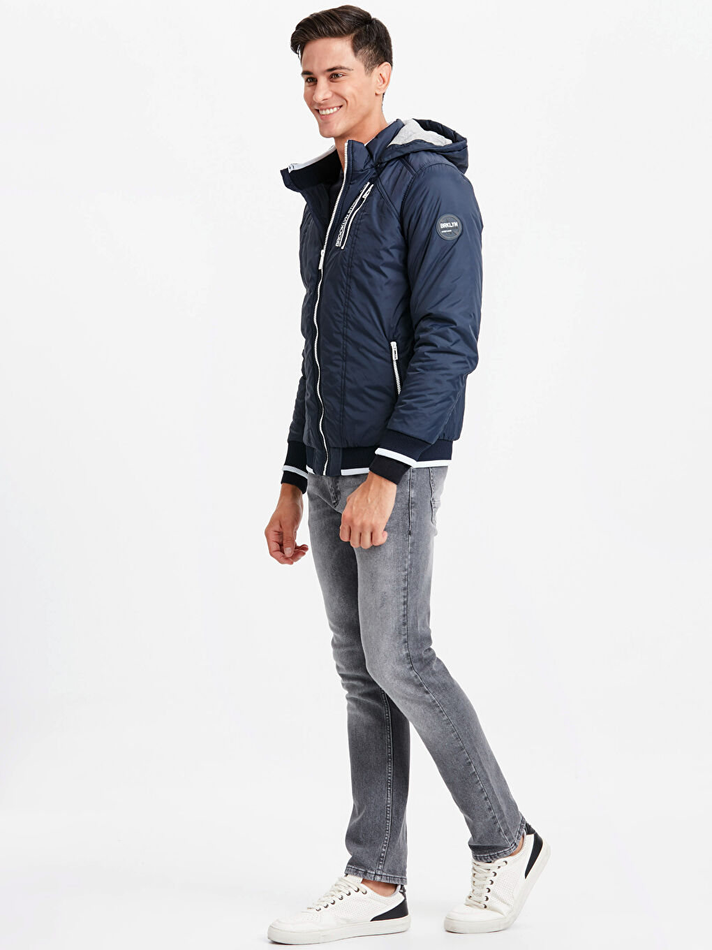 Lacivert Kapüşonlu İnce Mont-3