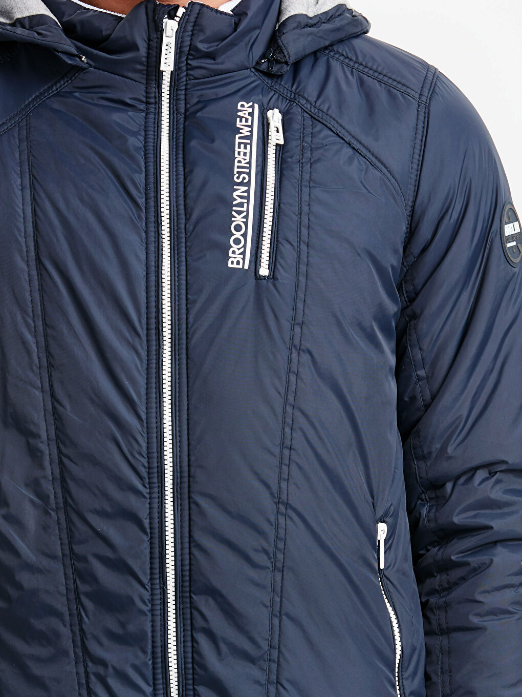 Lacivert Kapüşonlu İnce Mont-4