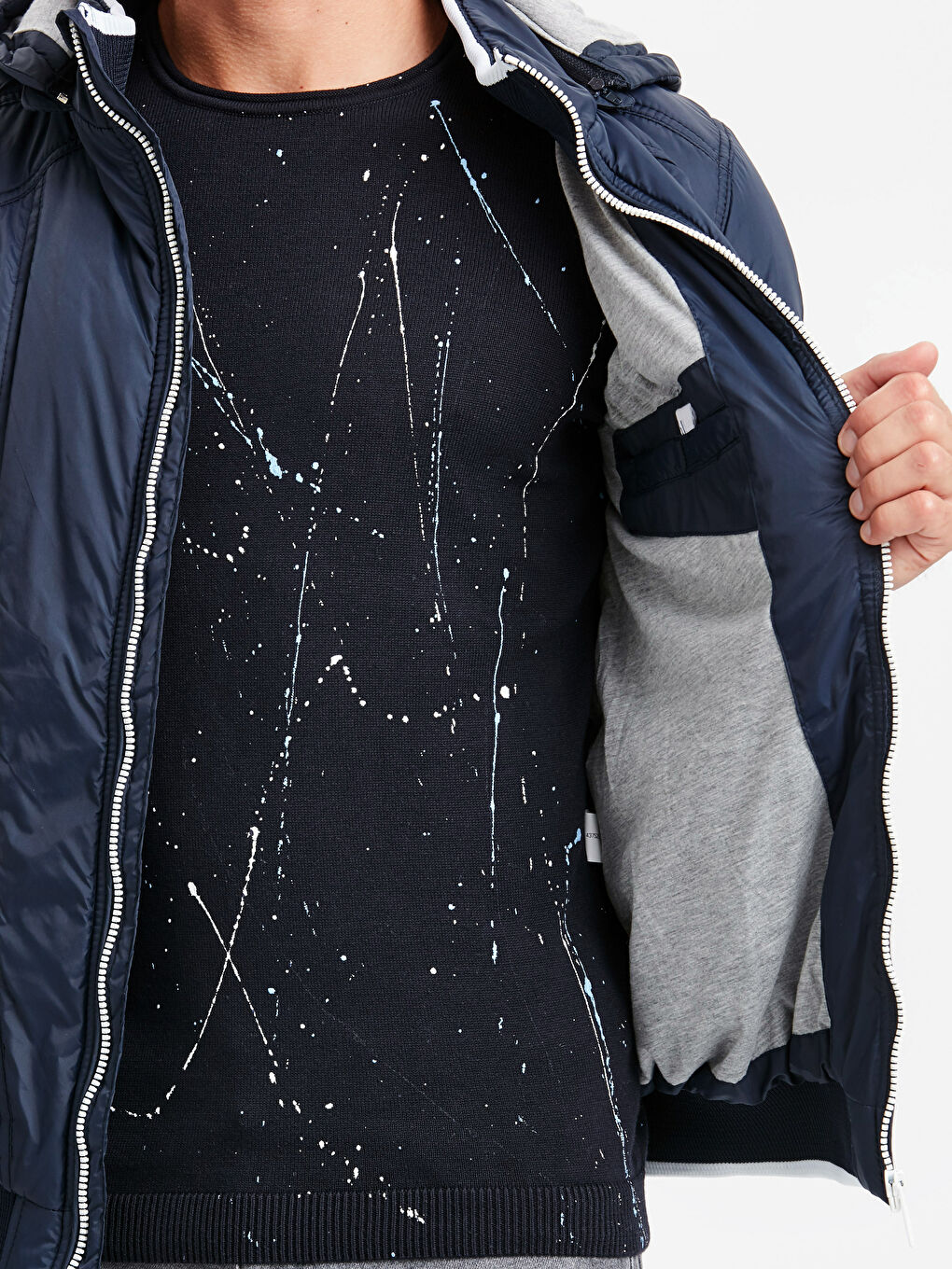 Lacivert Kapüşonlu İnce Mont-5