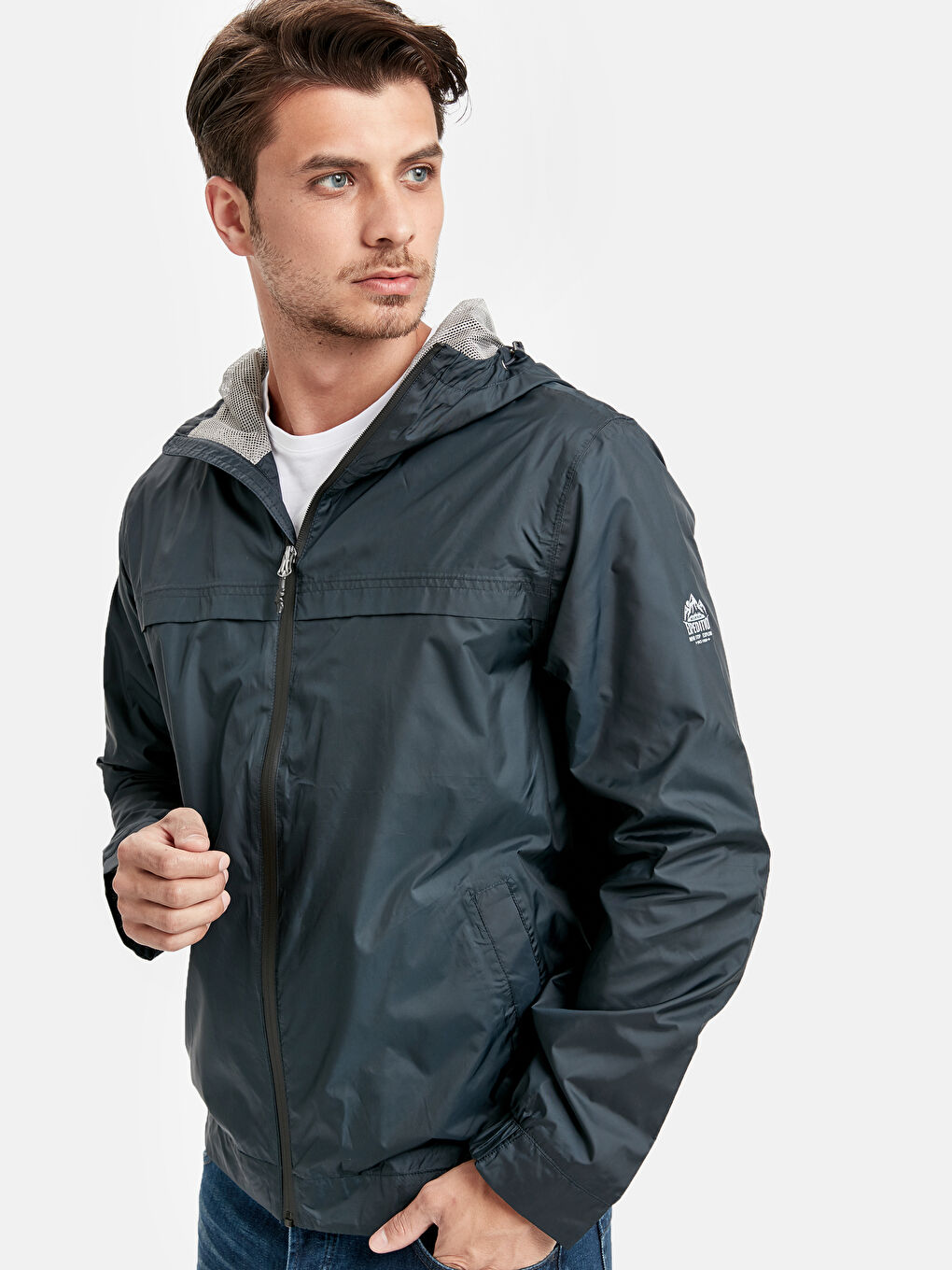 Lacivert Standart Kalıp Kapüşonlu Erkek Yağmurluk