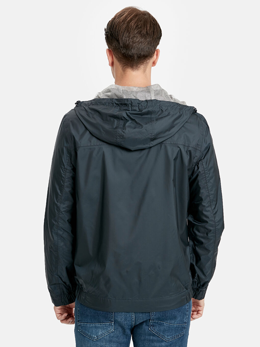 Lacivert Standart Kalıp Kapüşonlu Erkek Yağmurluk-1