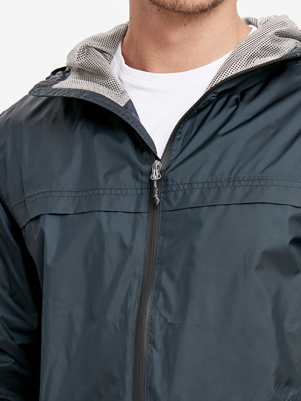 Lacivert Standart Kalıp Kapüşonlu Erkek Yağmurluk-3