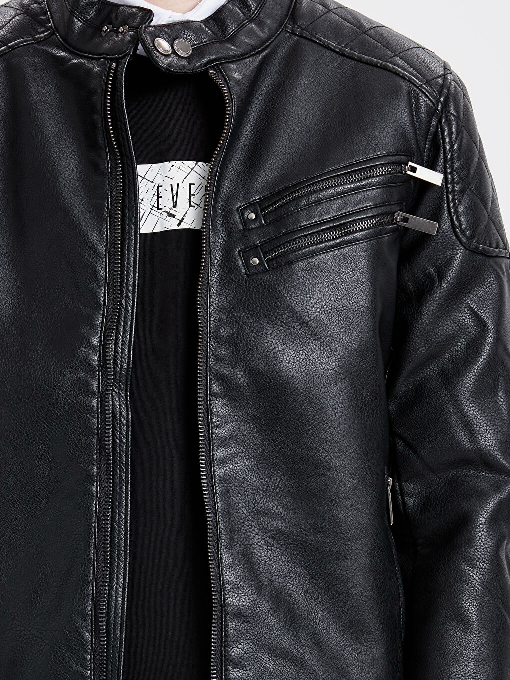 Yeni Siyah Deri Görünümlü Mont-4