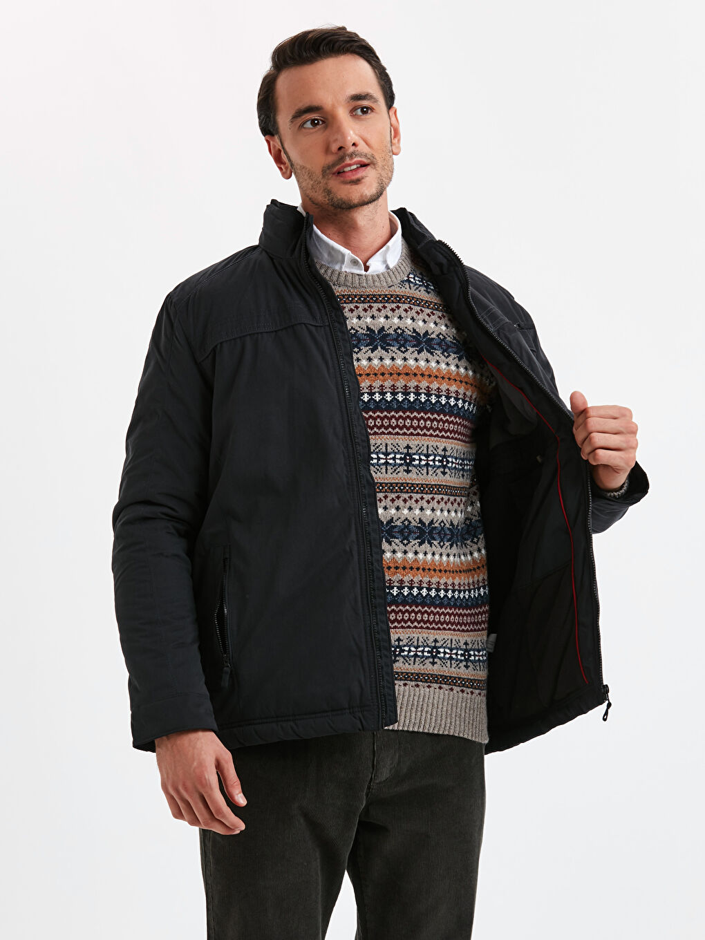 Siyah Standart Kalıp Dik Yaka Kanvas Erkek Mont-1