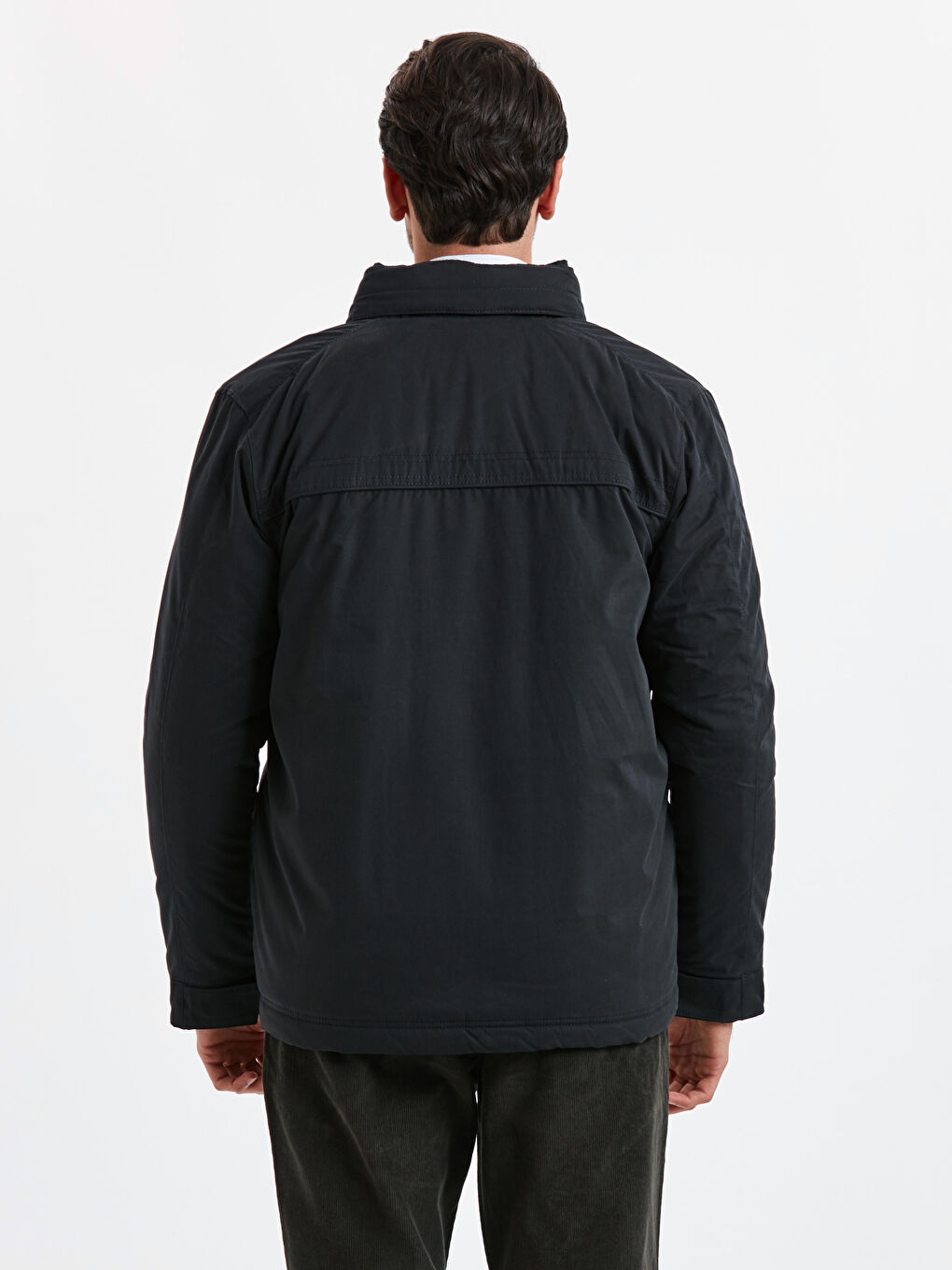 Siyah Standart Kalıp Dik Yaka Kanvas Erkek Mont-2