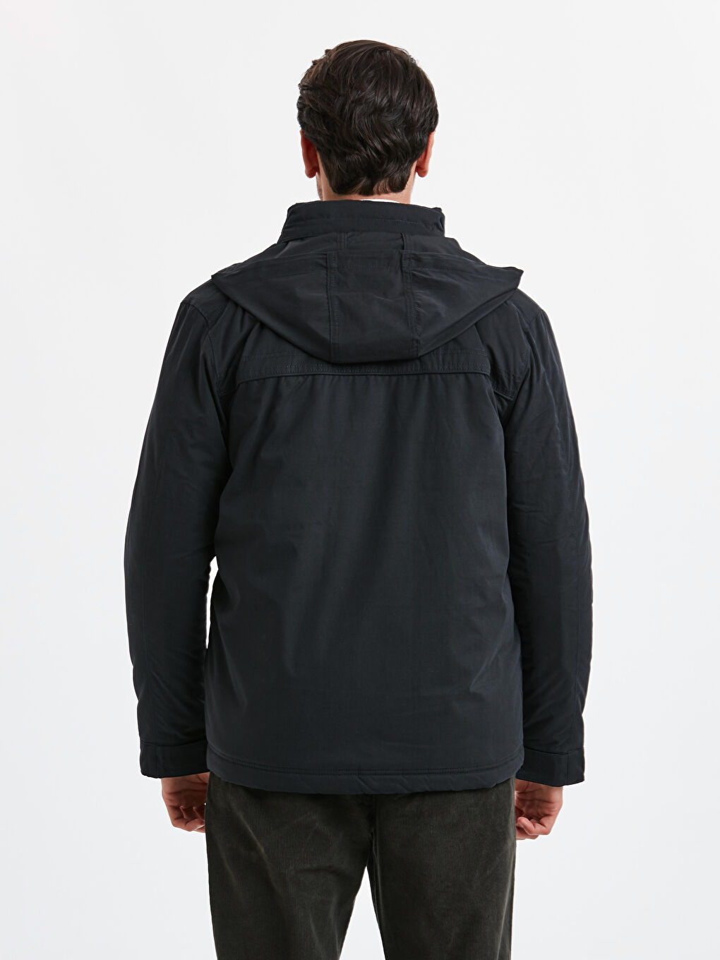 Siyah Standart Kalıp Dik Yaka Kanvas Erkek Mont-3