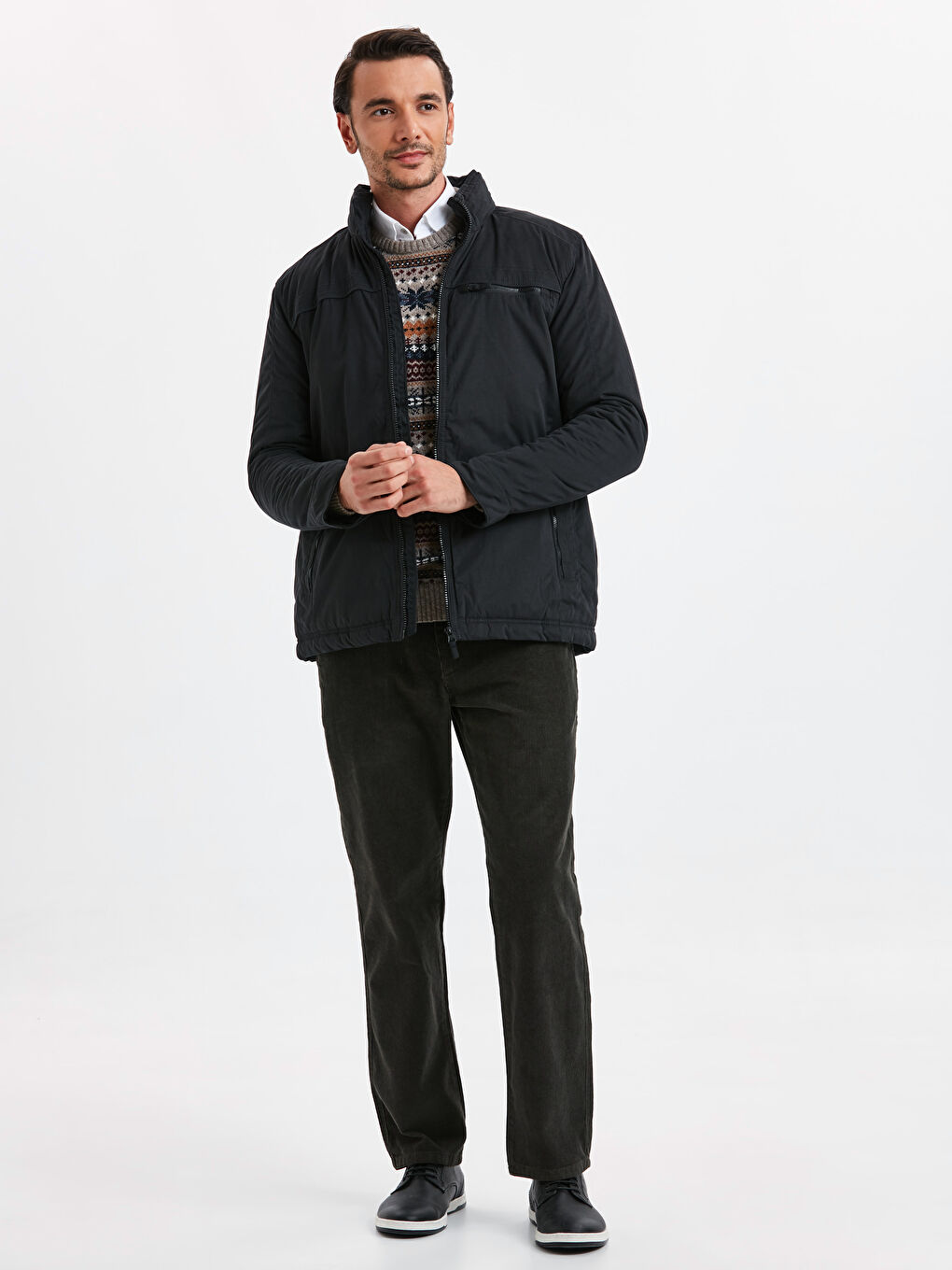 Siyah Standart Kalıp Dik Yaka Kanvas Erkek Mont-4