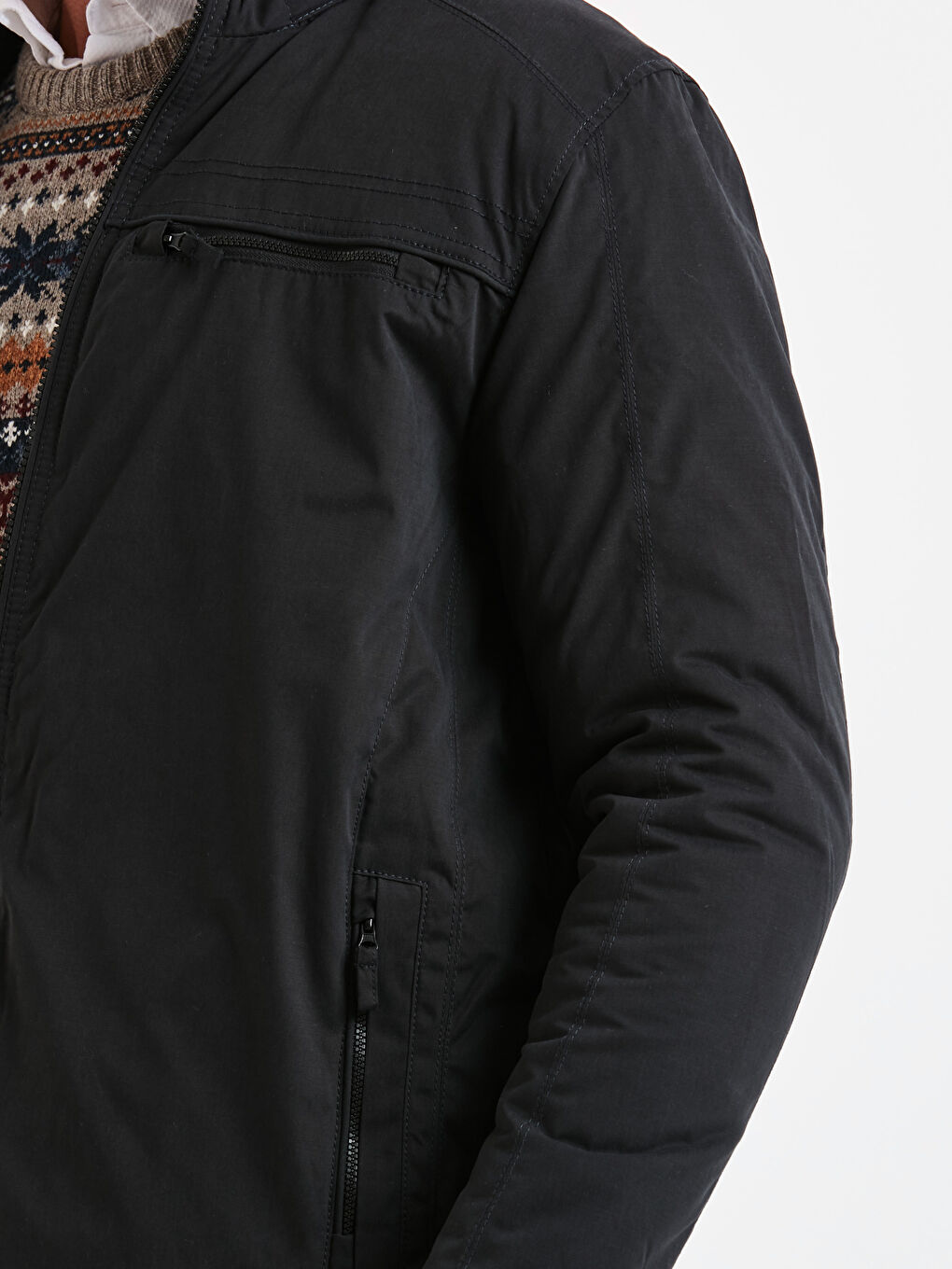 Siyah Standart Kalıp Dik Yaka Kanvas Erkek Mont-5