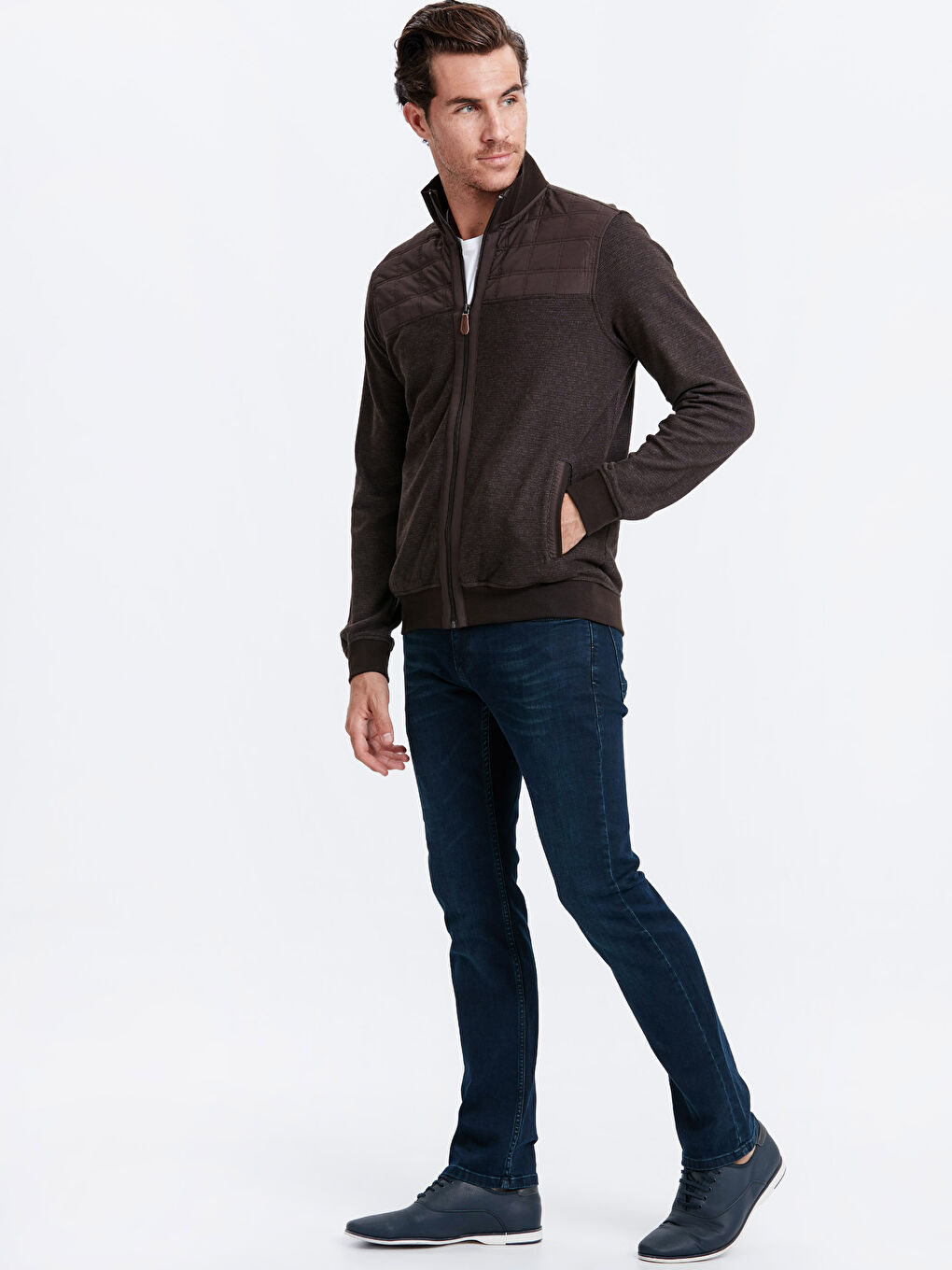 Cardigan en Tricot à Manches Longues avec Col Roulé pour Hommes de Coupe Standard-2