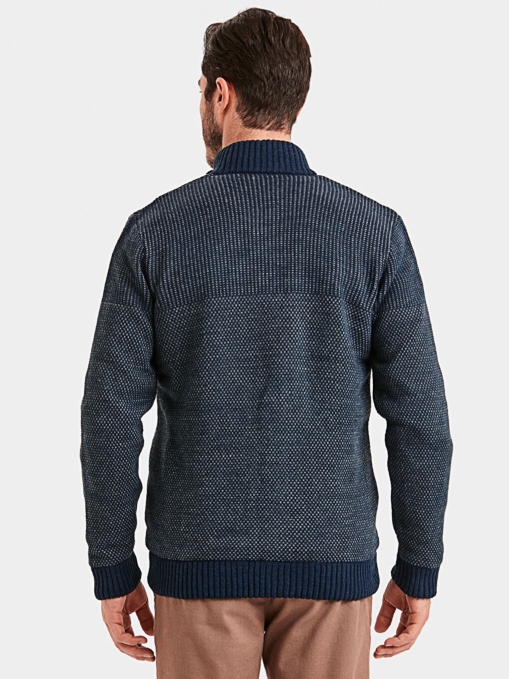 Lacivert Dik Yaka Erkek Triko Hırka-1