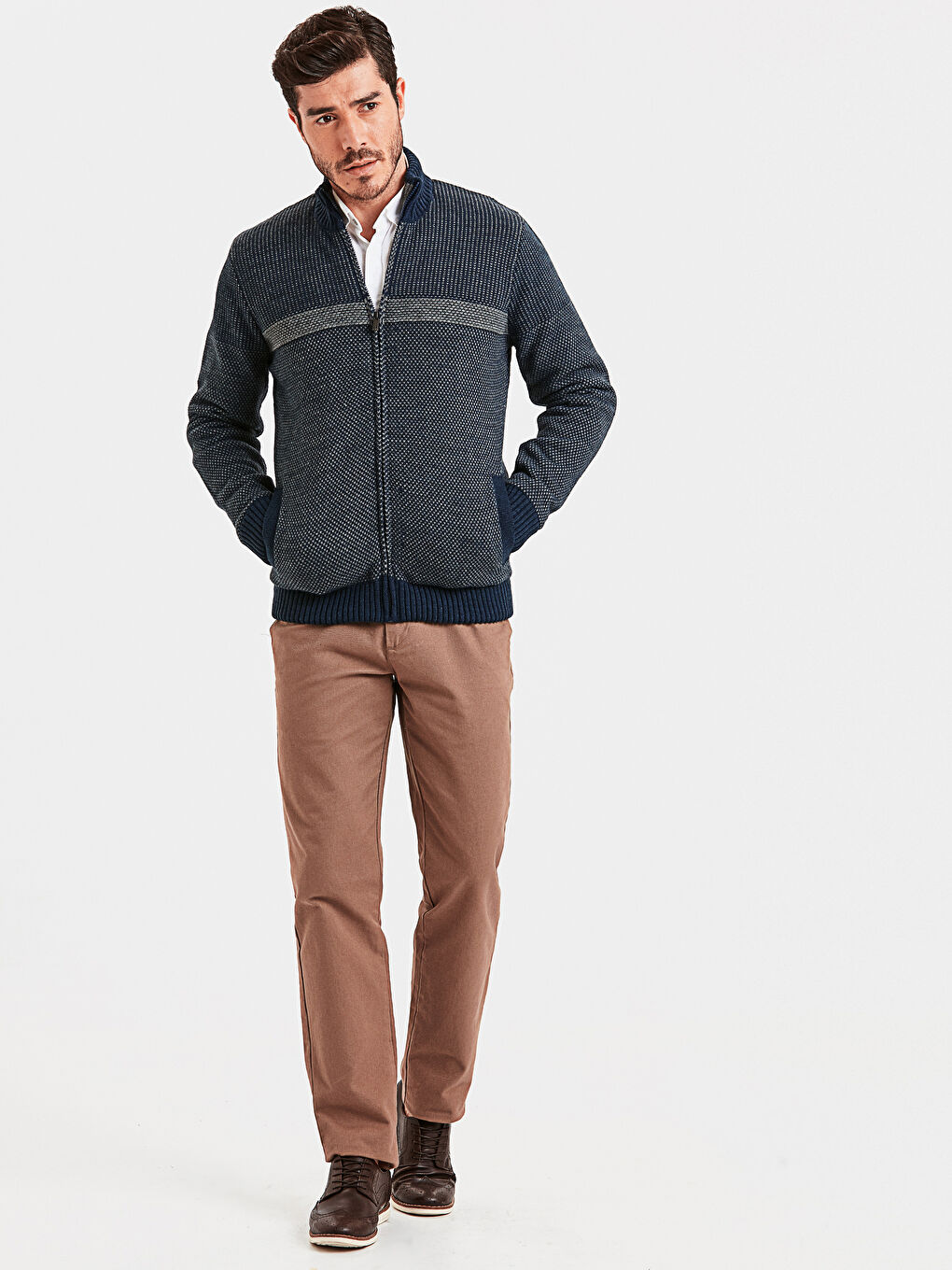 Lacivert Dik Yaka Erkek Triko Hırka-2