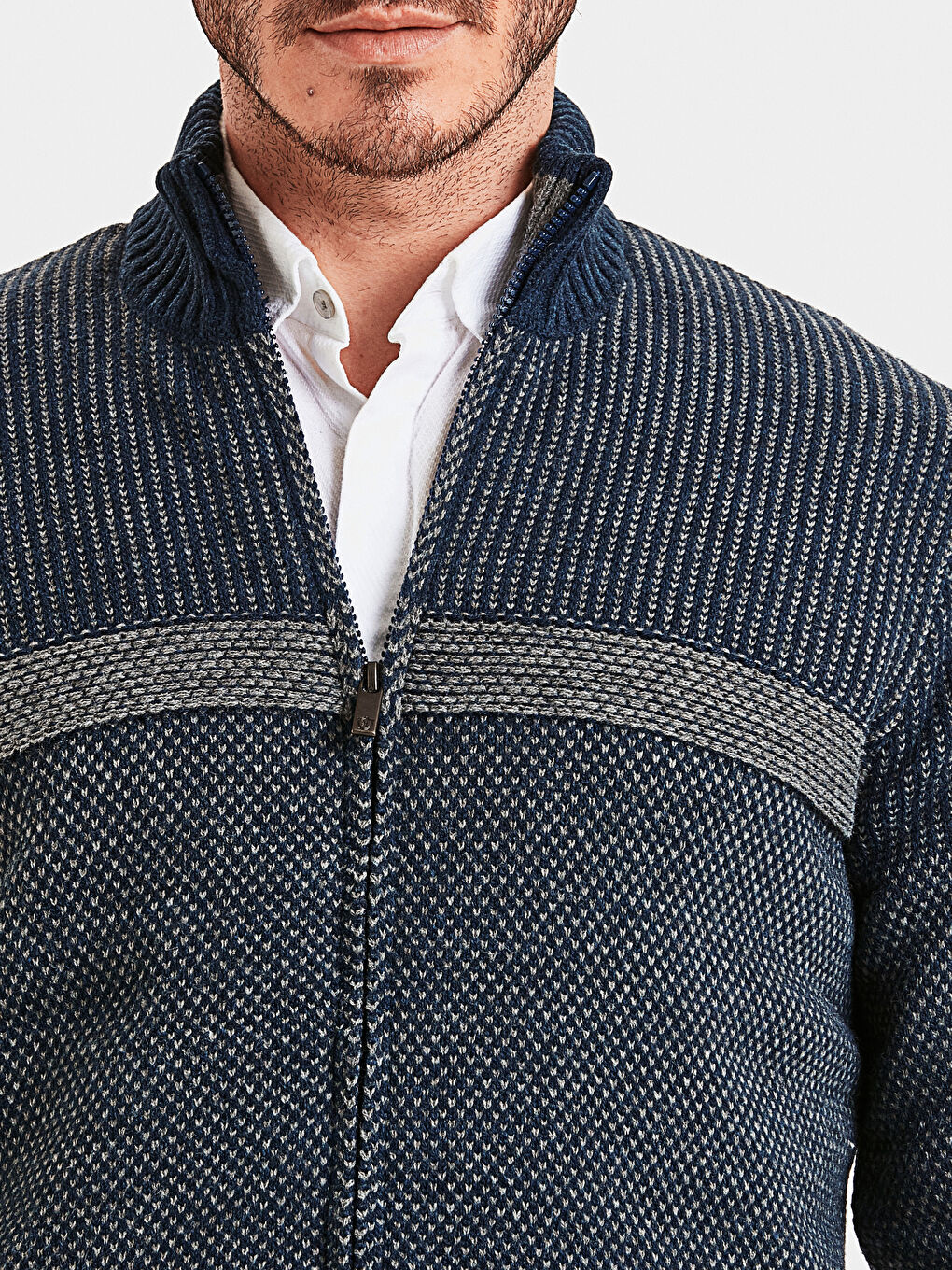 Lacivert Dik Yaka Erkek Triko Hırka-3